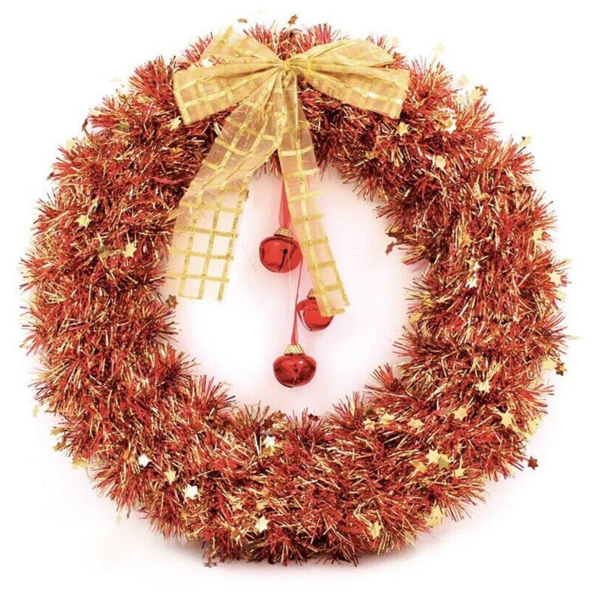 40cm Large Christmas Tinsel Wreath With Bell Wall Hanging Window Xmas Decoration