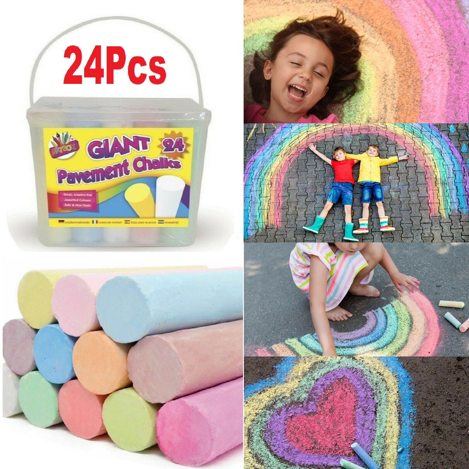 Beclen Harp 24 Pcs Kids Jumbo PAVEMENT CHALKS | in 5 Assorted Colours | Giant Street Chalks