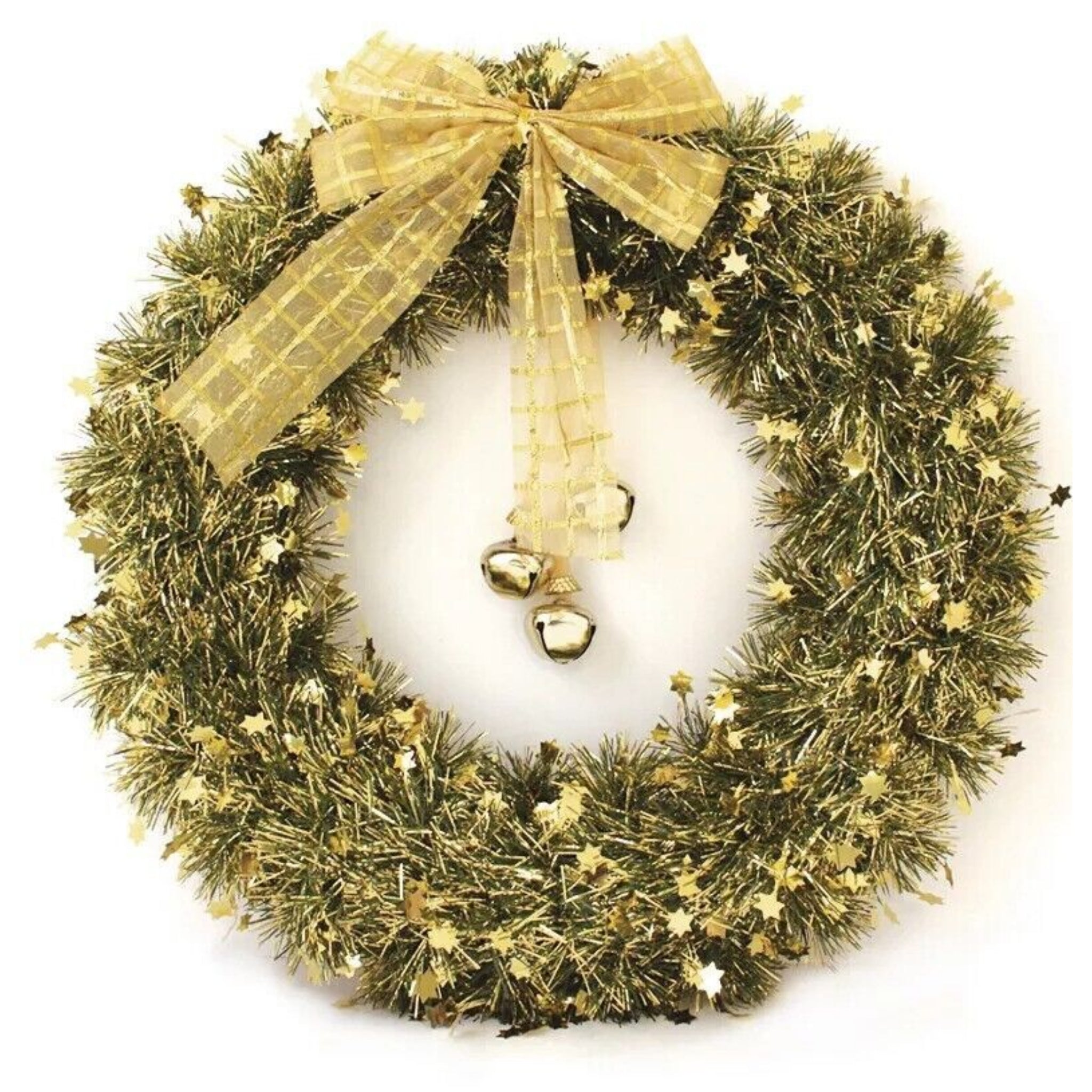 40cm Large Christmas Tinsel Wreath With Bell Wall Hanging Window Xmas Decoration