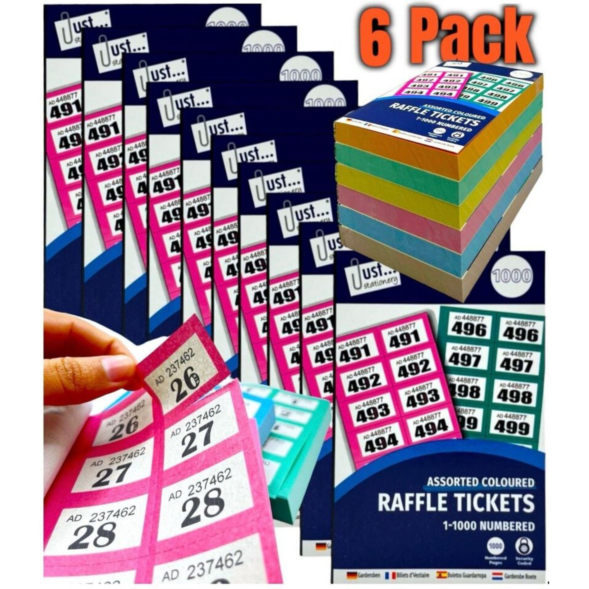 Beclen Harp 6 Pack Books of Cloakroom Raffle Tombola Draw Tickets Numbered 1 - 1000 NEW