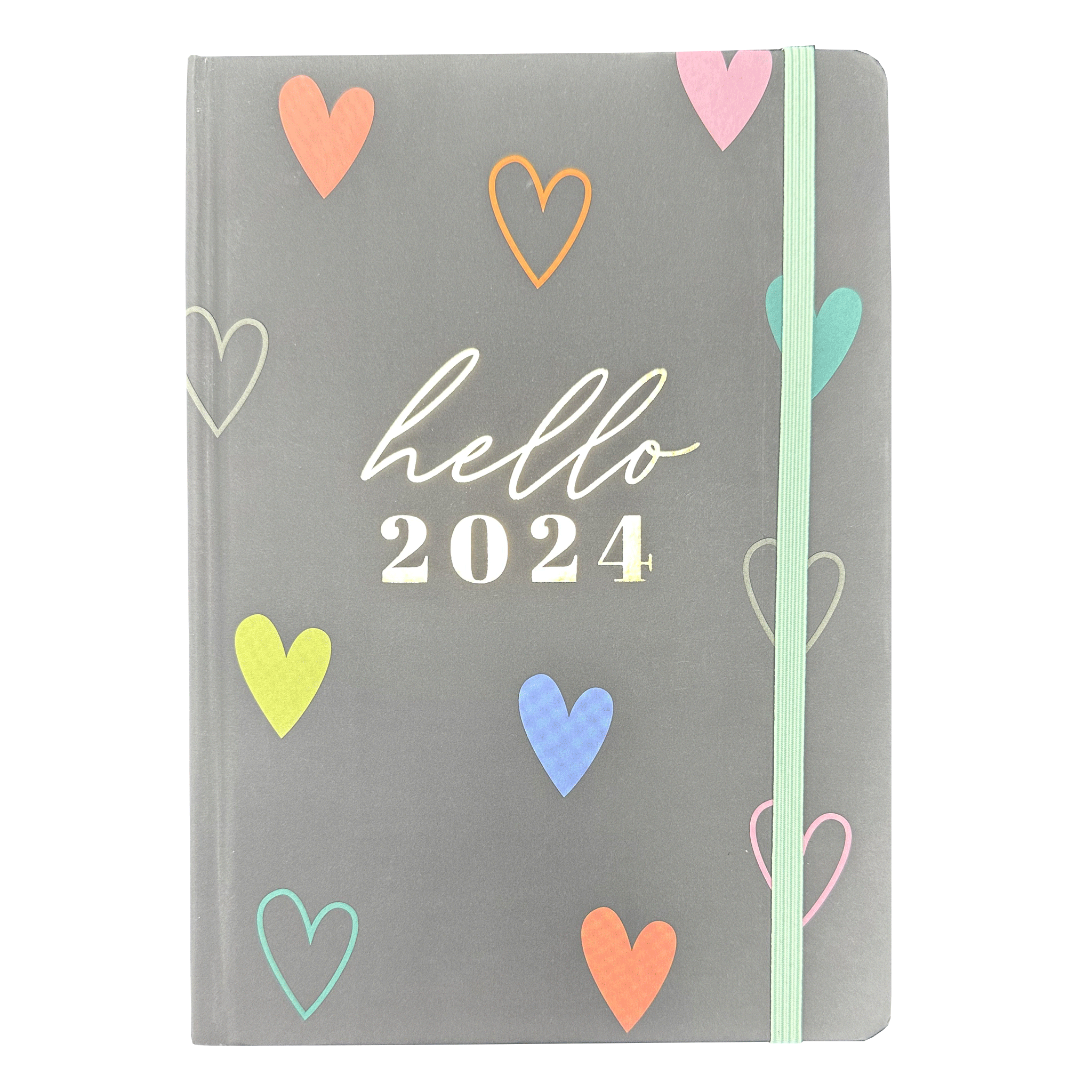 Beclen Harp 2024 Day A Page/Day to View/DAP/Day a View Daily Planner A5  Foil Effect Luxe Heart Diary with Elastic Closure and Hard Cover