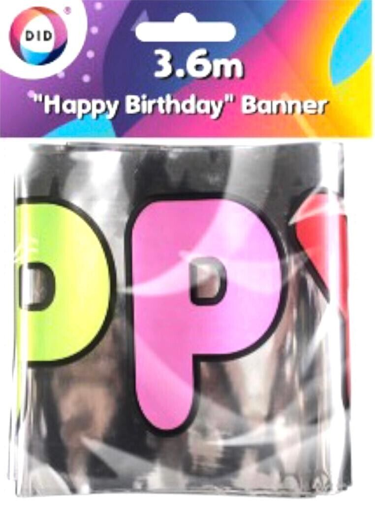 Beclen HArp 3.6 Meter Shiny Happy Birthday Banner Bunting Party Decoration Flags Kids UK