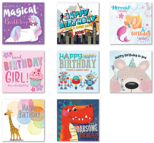 Beclen Harp Pack of 8 Mixed Assorted Happy Birthday Kids Cards Greeting Card Boys & Girls