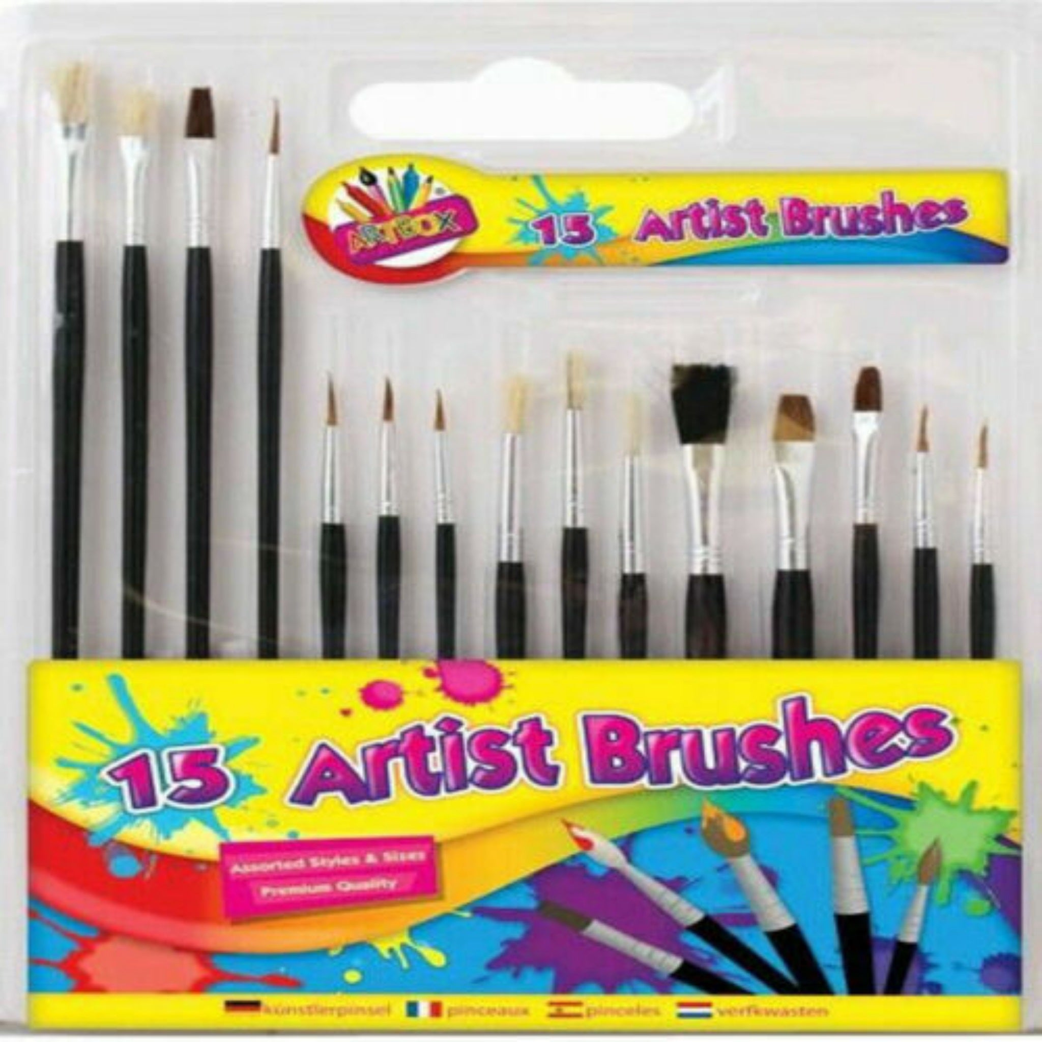 Beclen Harp 15Pc Artist Paint Brushes Set Professional Wooden Handle Assorted Flat & Tipped Different Sizes and Lengths Brushes Kids Adult/ Oil Water Acrylic Paint Brushes
