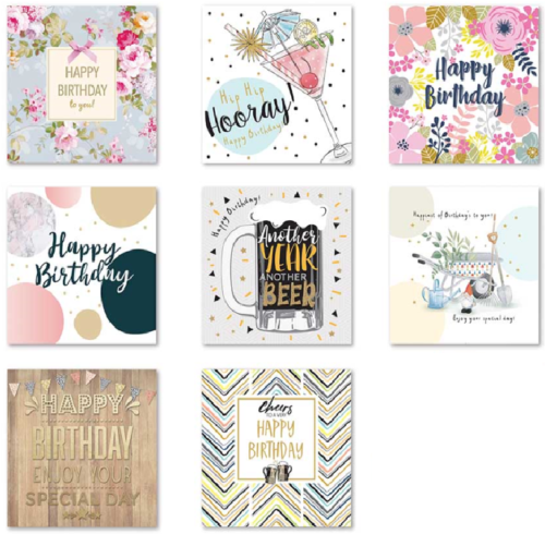 Beclen Harp Pack of 8 Mixed Assorted Happy Birthday Adult Cards Greeting Card Mum & Dad