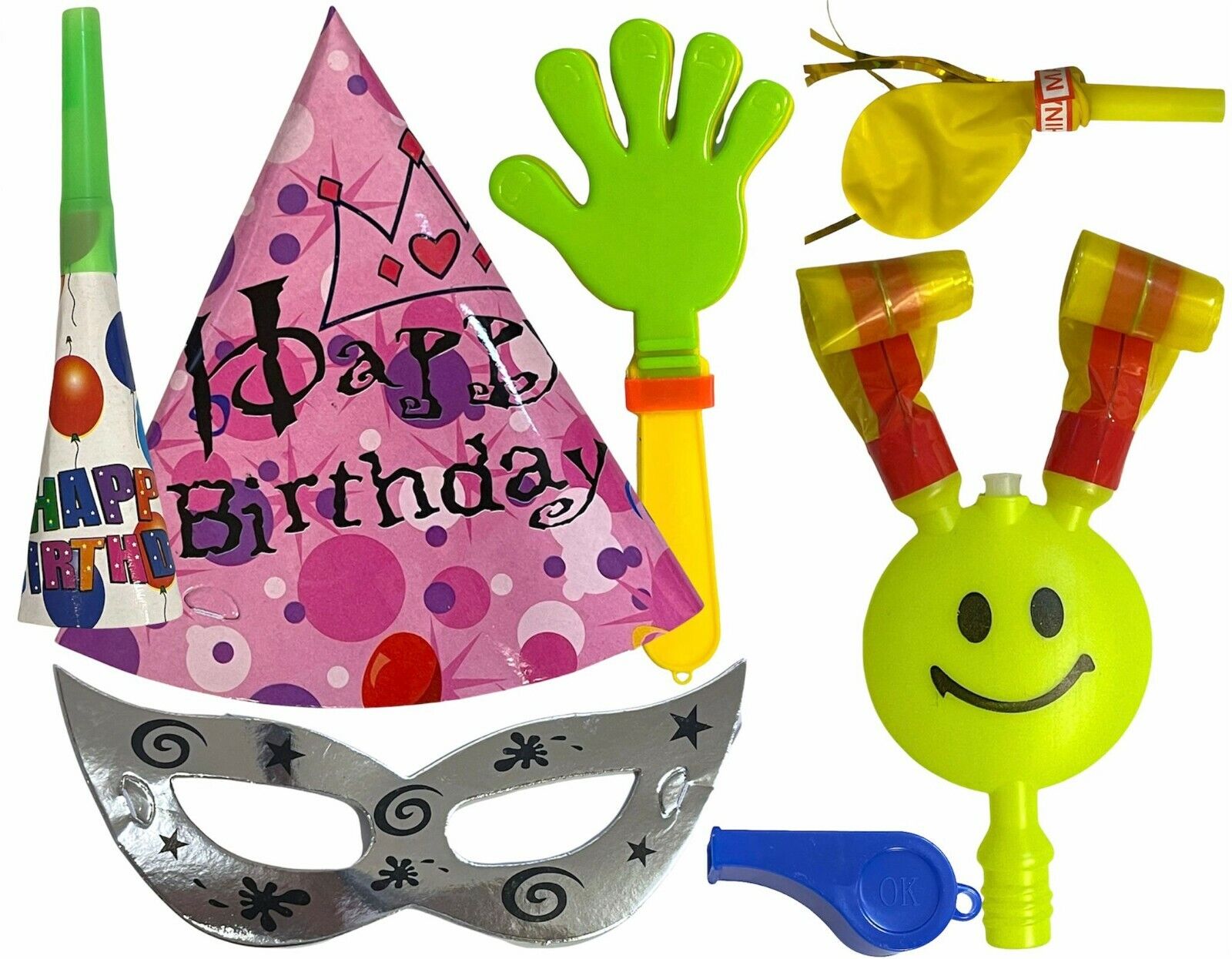 Beclen Harp Party Blowers Birthday Horn New Year Trumpet Blowouts Loot Balloon Party Set-7pc