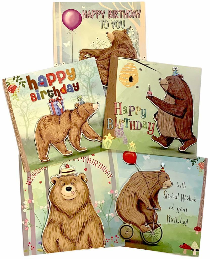Beclen Harp Multi Pack x 5 Mixed Assorted Just To Say Hand Made Lux Teddy Bear Birthday Card