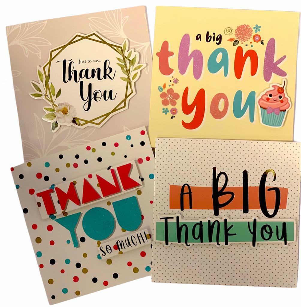 Beclen Harp Pack of 4 Mixed Assorted Beautiful Hand Made THANK YOU Pop Up Card, 4 Designs