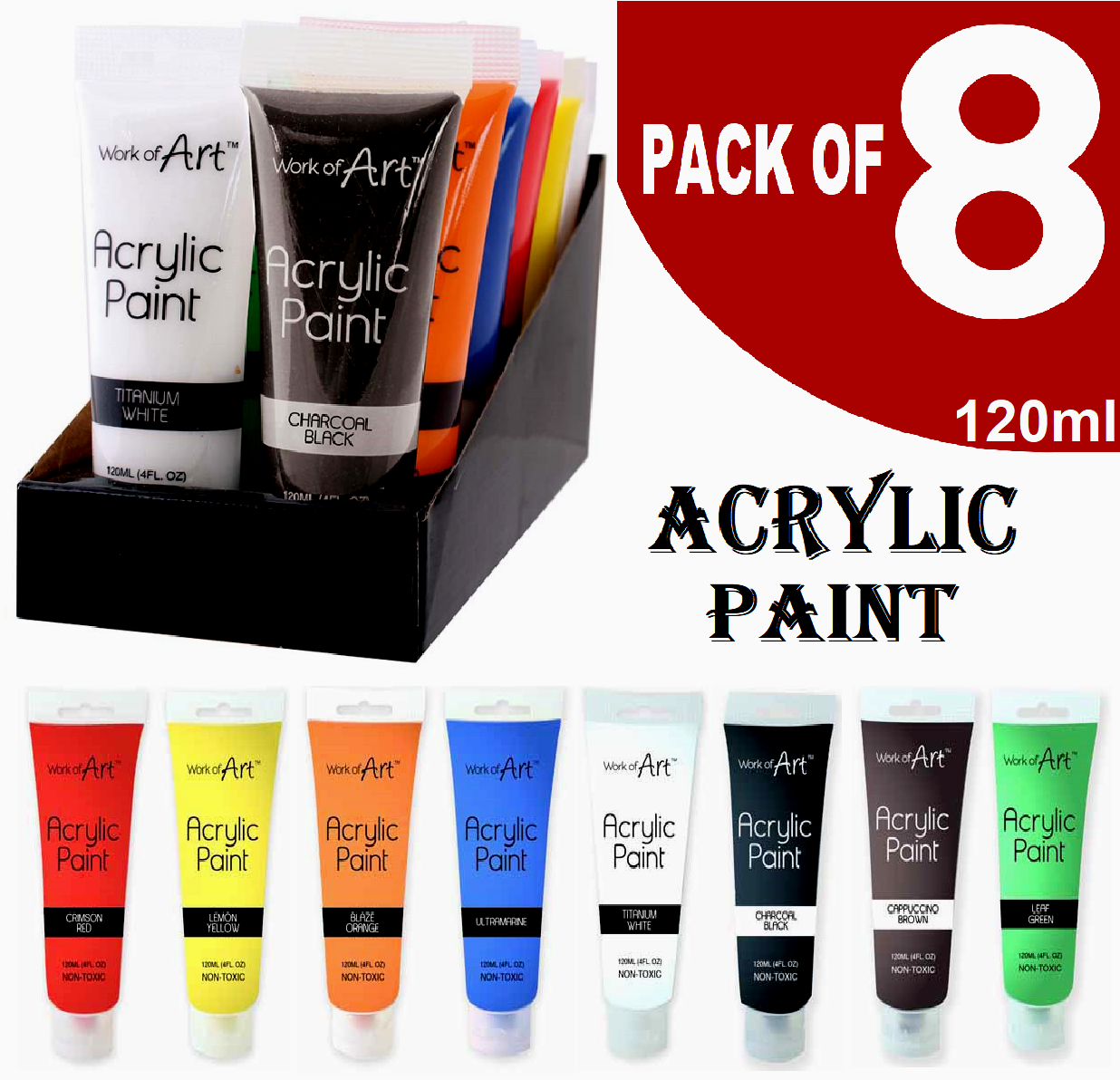 Chiltern Acrylic Paints for Artists Canvases Picture Art Craft 120ml - 8  Colour