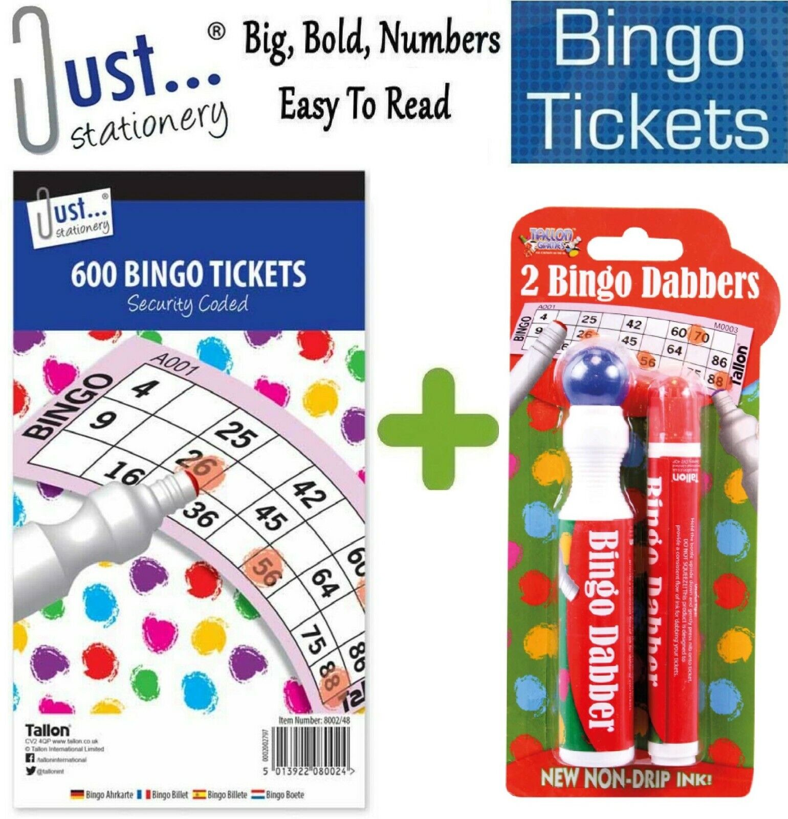 Beclen Harp Mixed Colour Bingo Dabbers Marker Pens - Non Drip + 600 Jumbo Bingo Tickets Book