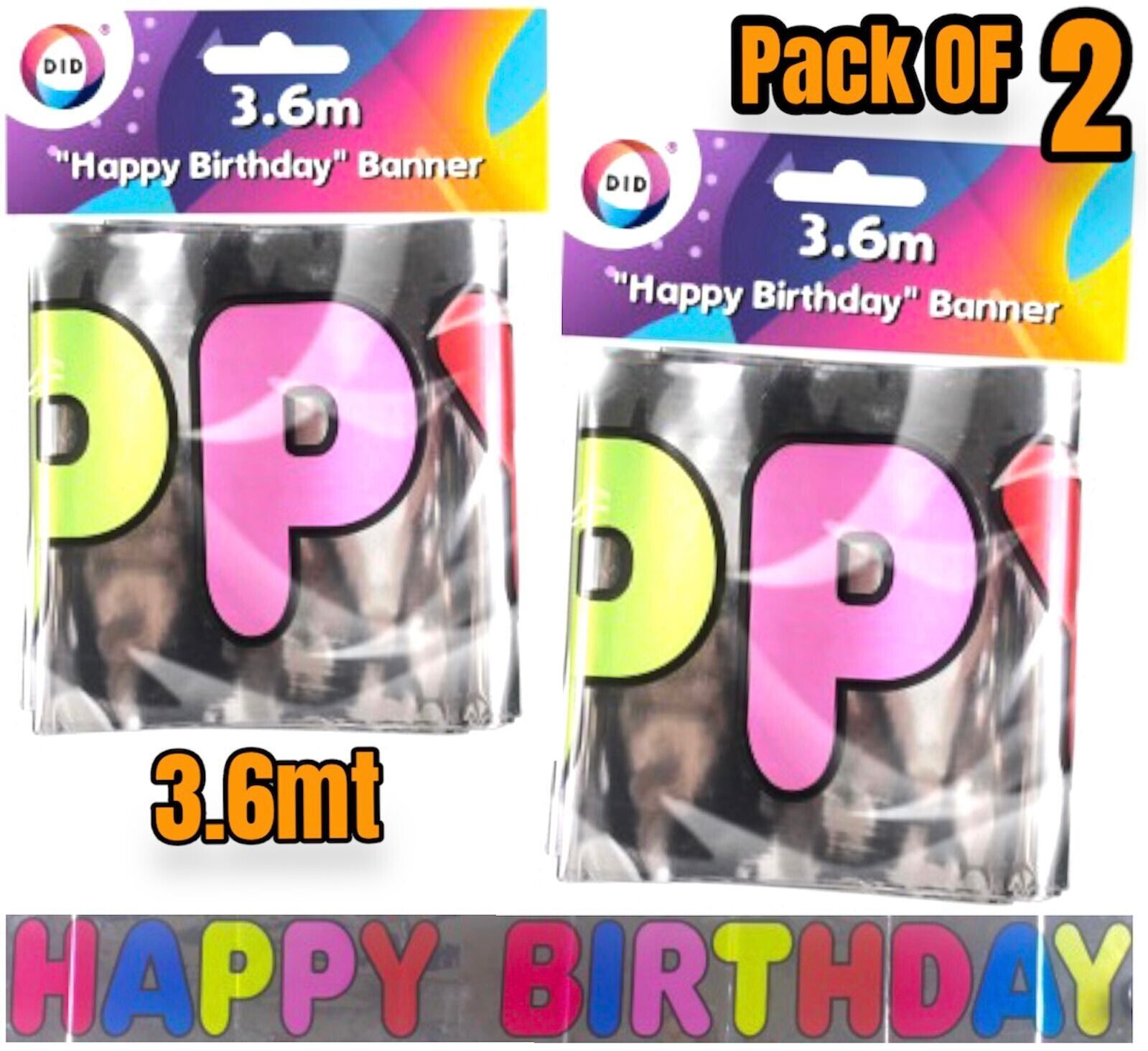 Beclen HArp 3.6 Meter Shiny Happy Birthday Banner Bunting Party Decoration Flags Kids UK