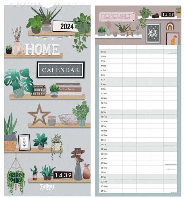 Beclen Harp 2024 Month To View/MTV Family Organiser 5 Columns Floral And Home Decor Long Wall Calendar Planner