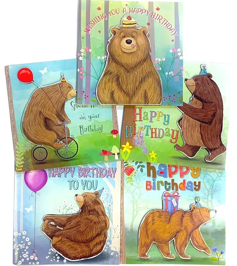 Beclen Harp Multi Pack x 5 Mixed Assorted Just To Say Hand Made Lux Teddy Bear Birthday Card