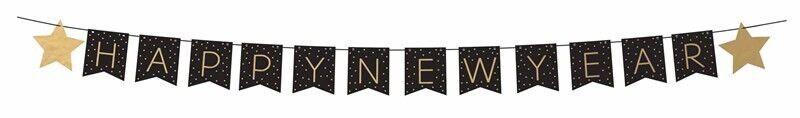 Beclen Harp Happy New Year banner Party decoration bunting celebration 2022 Gold Black 2.5MT