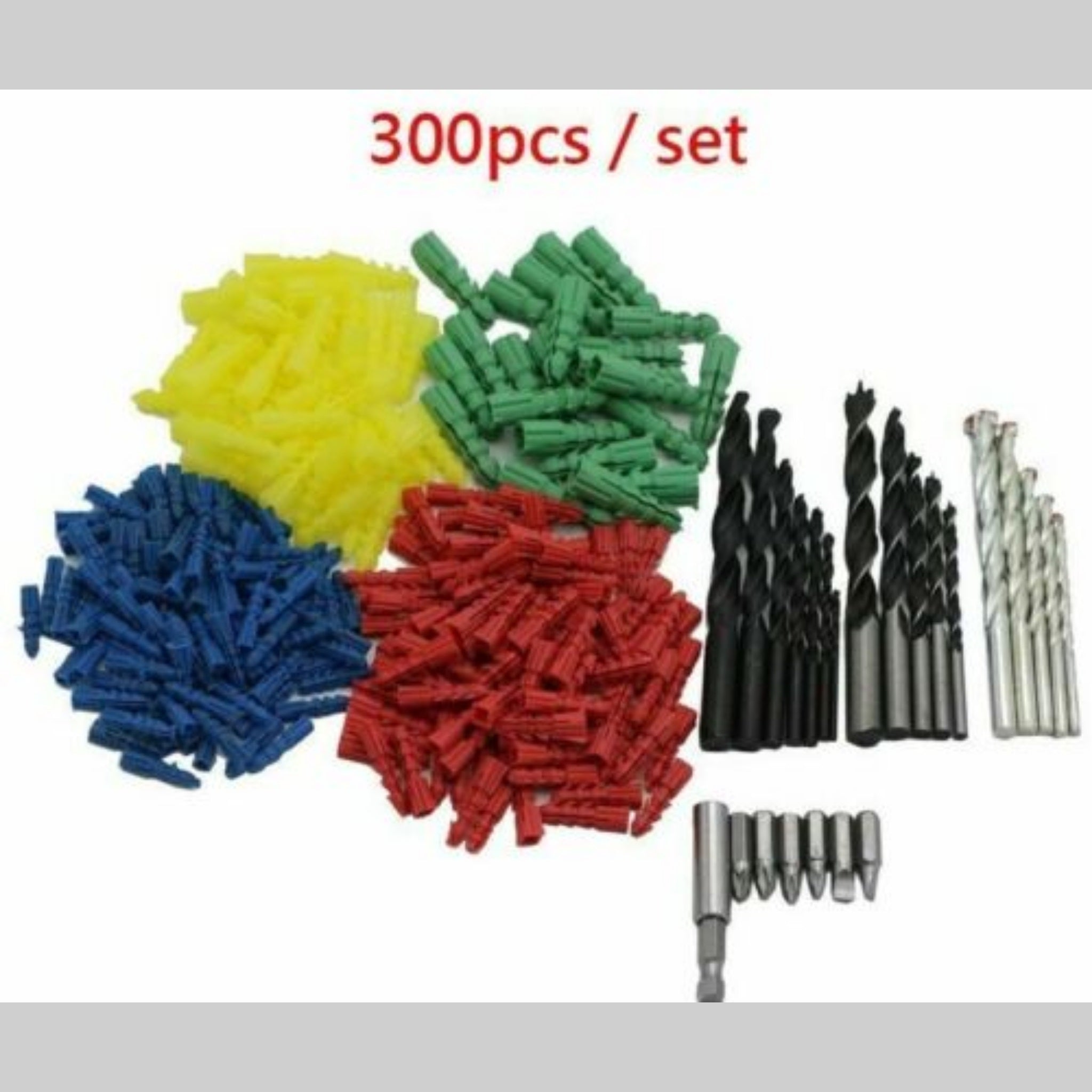 Beclen Harp Heavy Duty Drill Bits Masonry Wood Metal Material & Wall Plug Set 300 Pieces Multi-surface Bit Set With Box