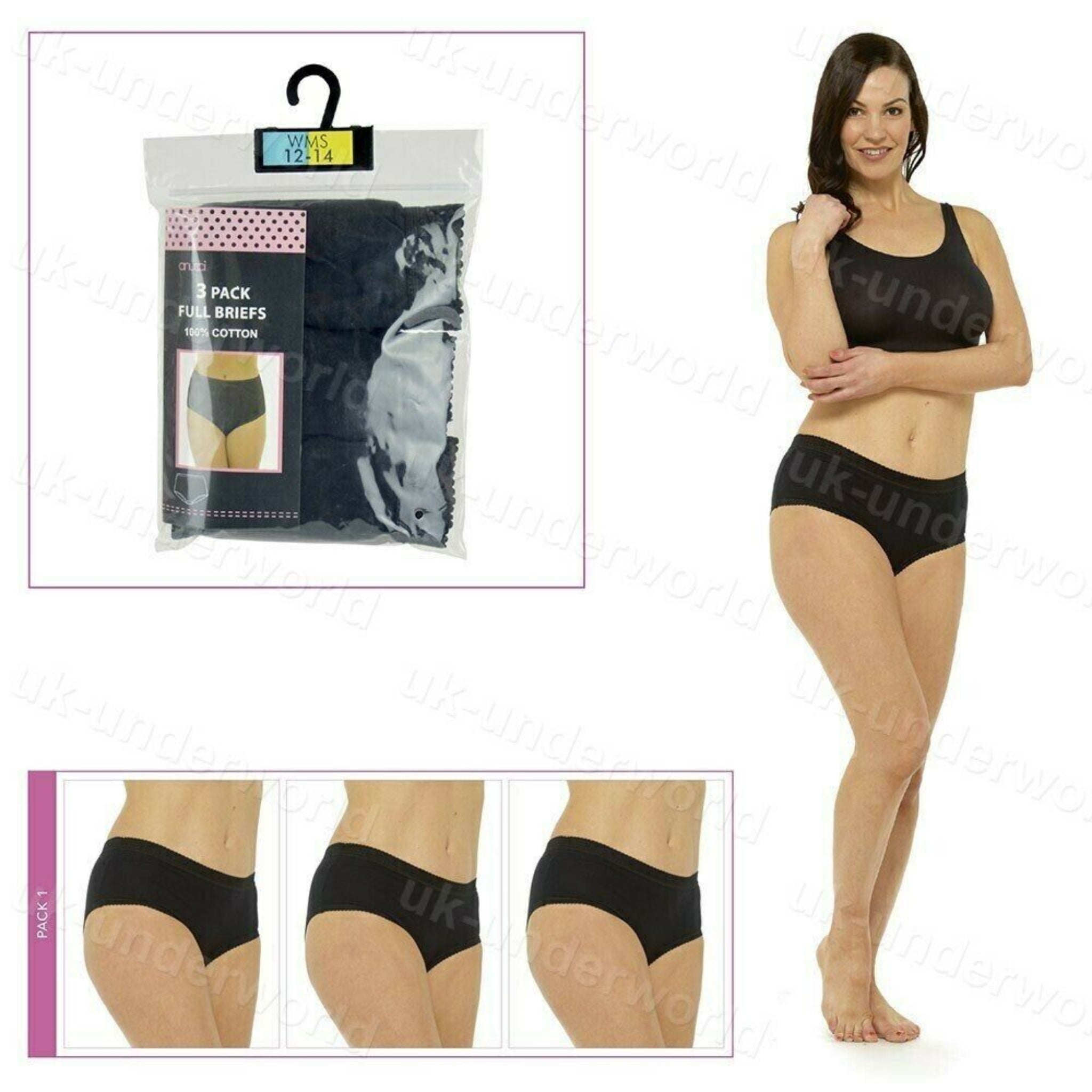 Beclen Harp 3 Pair Women/Ladies Cotton Full Briefs Pants Knickers Underwears For Adults Size 12-26-Perfect Christmas/Xmas Gift