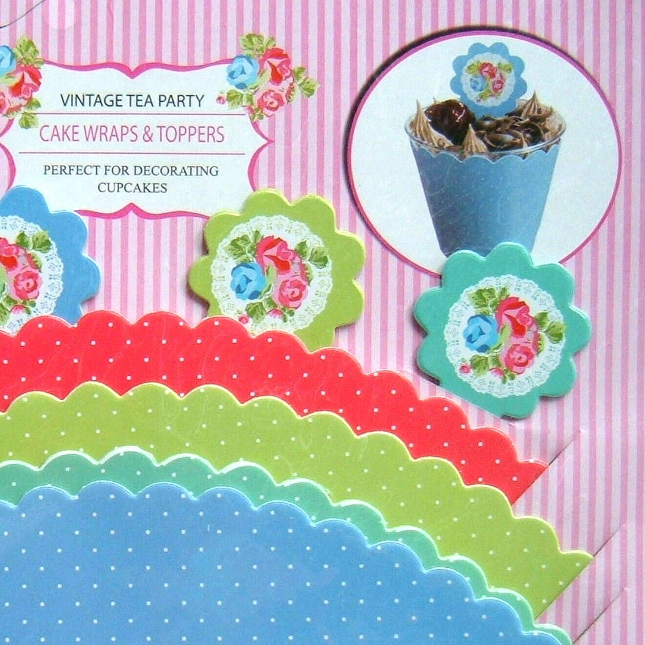 Beclen Harp 24 x Easter Vintage Tea Party Cup Cake Wraps With Floral Toppers Decoration
