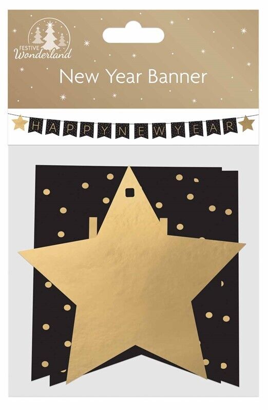 Beclen Harp Happy New Year banner Party decoration bunting celebration 2022 Gold Black 2.5MT
