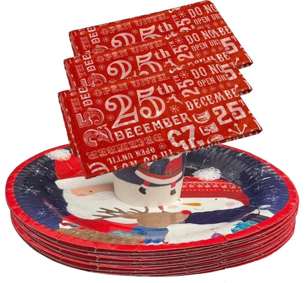 Beclen Harp 20 Christmas Festive Party Tableware Plates Glasses Napkins Tissue Paper Xmas