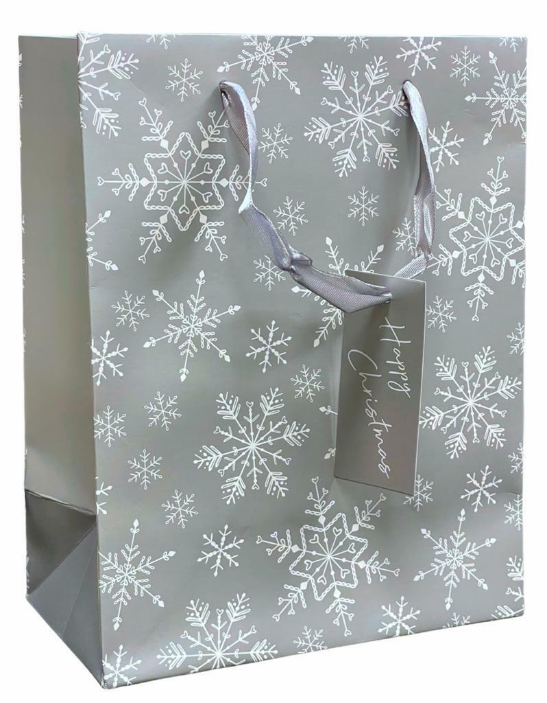 Beclen Harp Pack Of 3 Luxury Paper Present Snowflakes Gift Bags Christmas Gift Bag with Ribbon & Tag