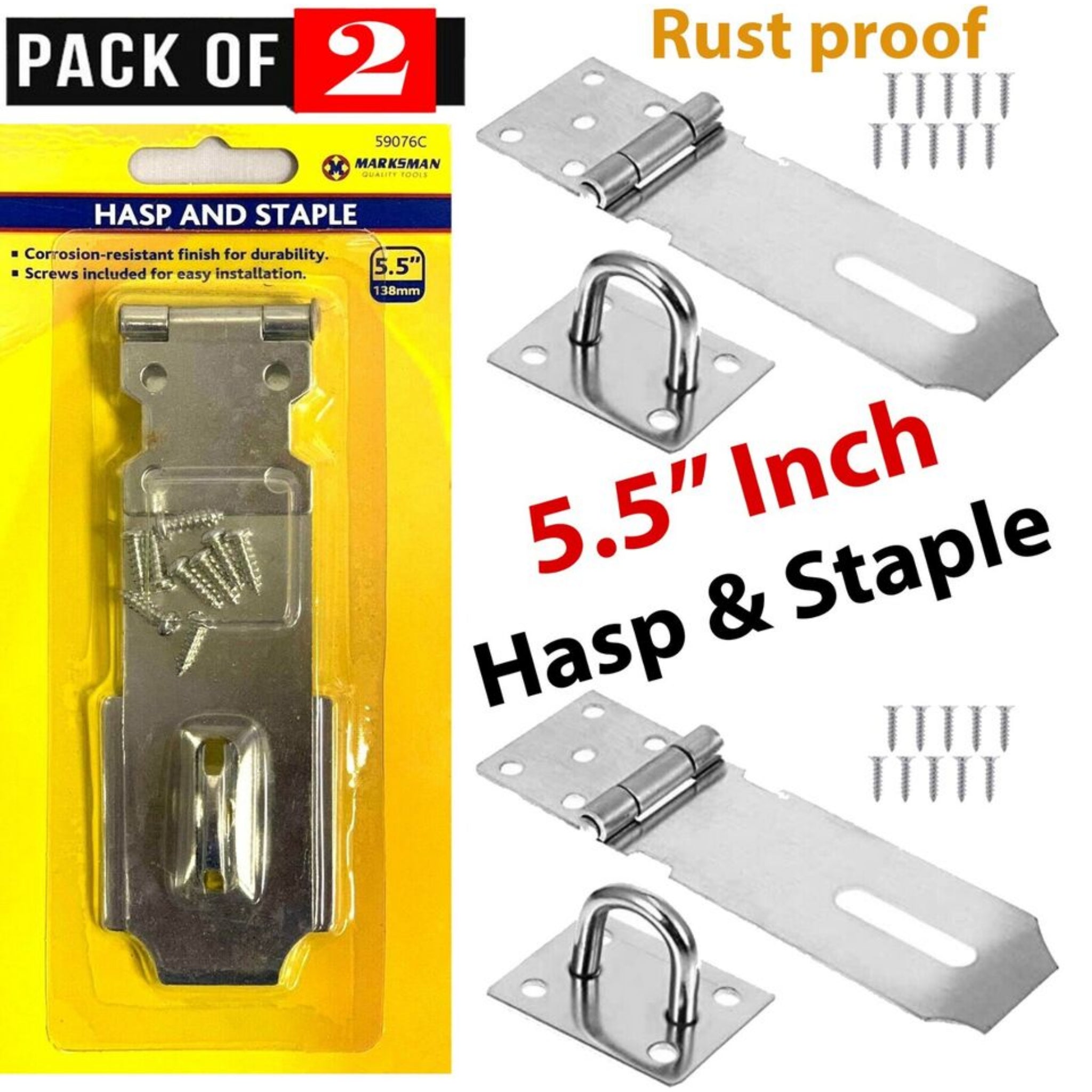 Beclen 2x Harp 5.5" Safety Hasp & Staple Gate Door Zinc 138mm Shed Latch Lock for padlock - UK
