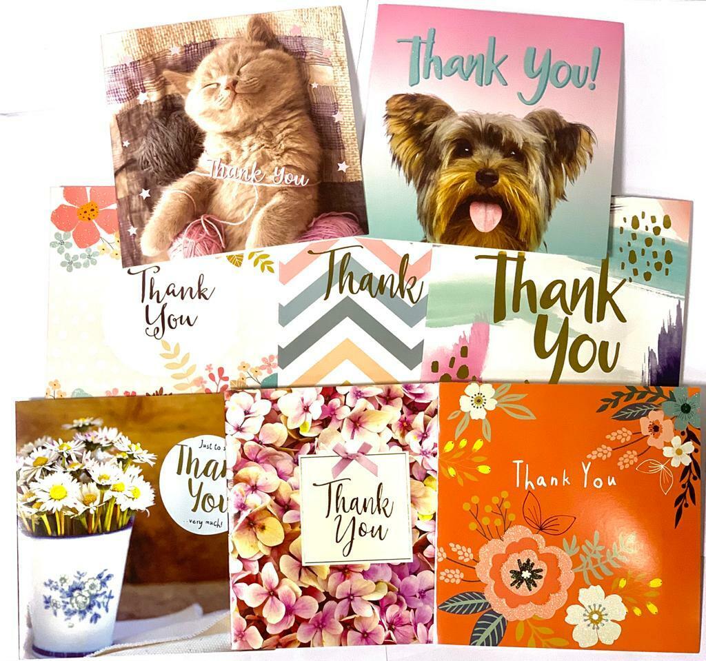 Beclen Harp Pack of 8 Mixed Assorted THANK YOU Wishes Floral Adult Kids Cards Greeting Card
