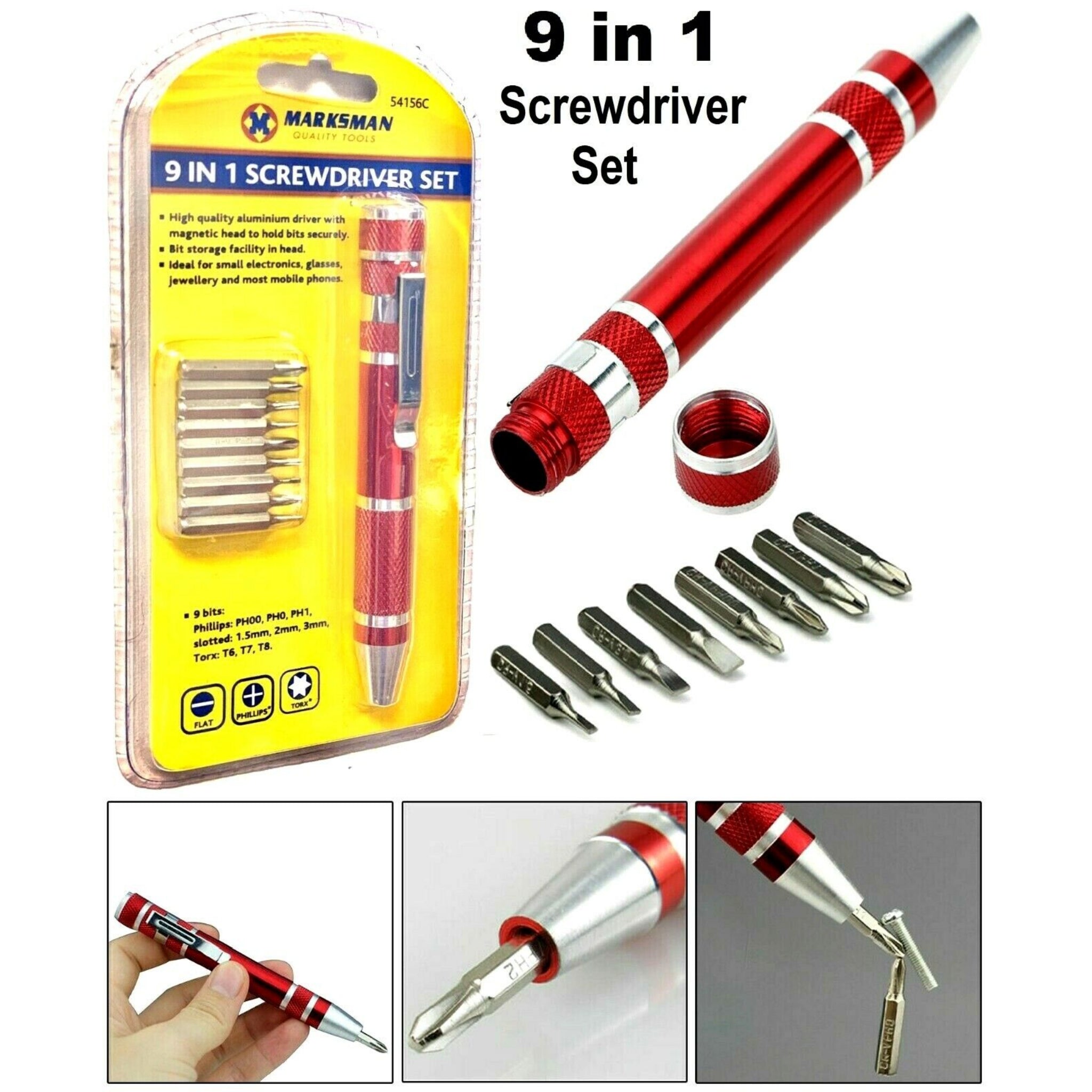 Beclen Harp 9 IN 1 Precision screwdriver bit set - for small electronics glasses & jewellery