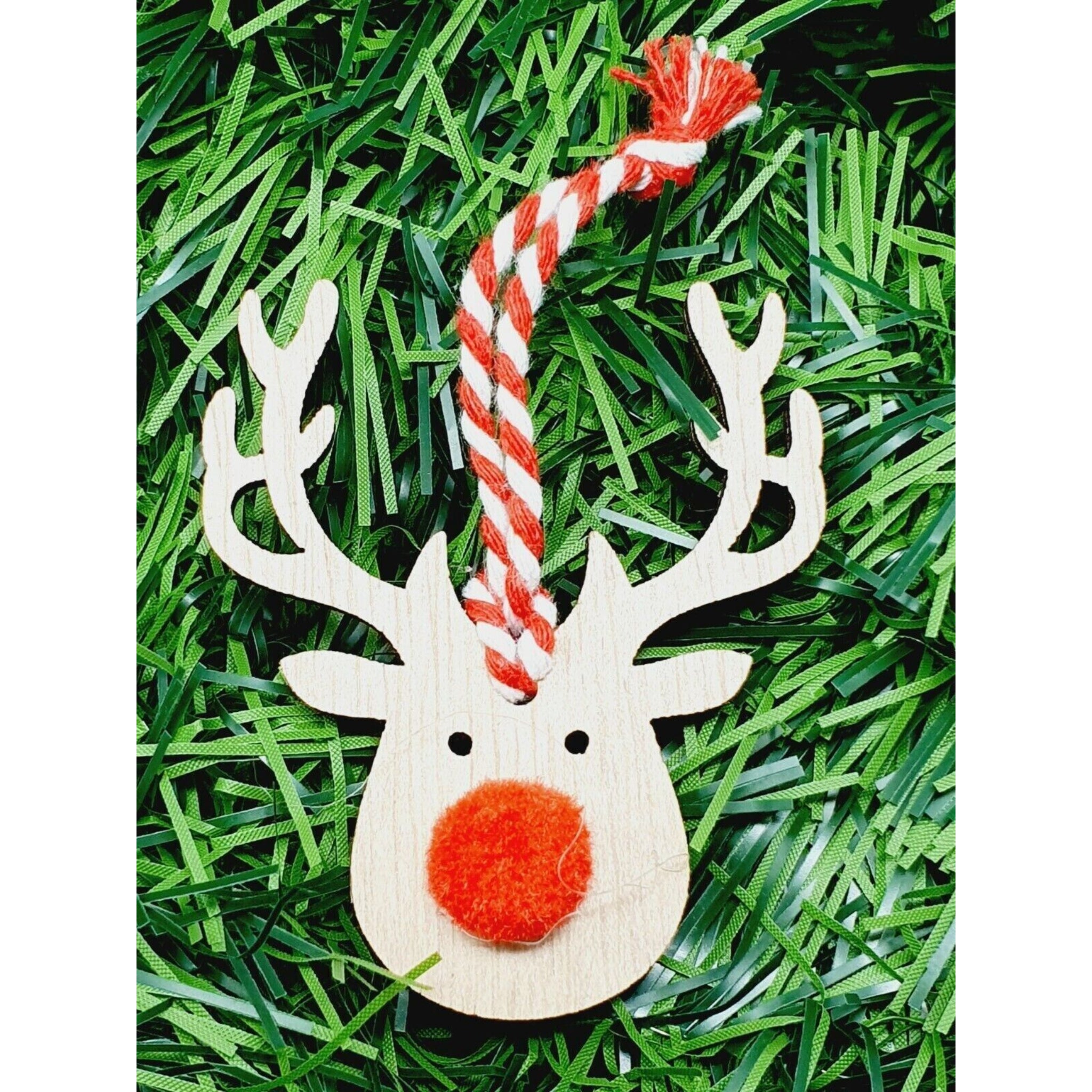 Beclen Harp 9x Christmas/Xmas Wooden Rustic Red Nose Hanging Reindeer Tree Decoration-Perfect Christmas/Xmas Decor