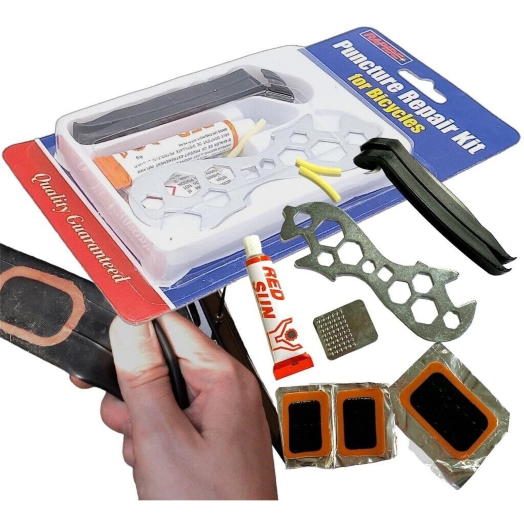 Beclen Harp 10pc Bicycle/Bike/Cycle Puncture Repair Portable Tool Kit Including Inner Tube Patch And Glue