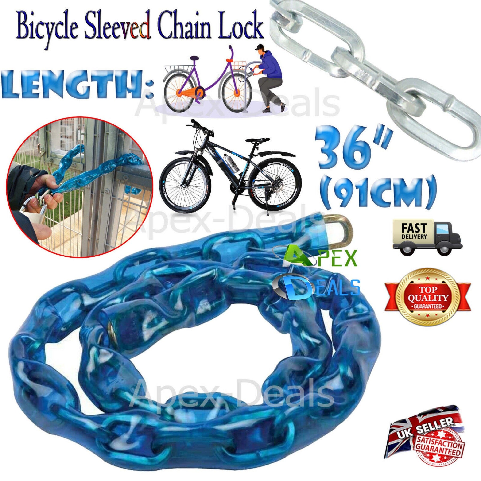 Beclen Harp Heavy Duty 91cm Bike Link Chain Sleeved Lock For Motorbike Bike Cycle Security Safety