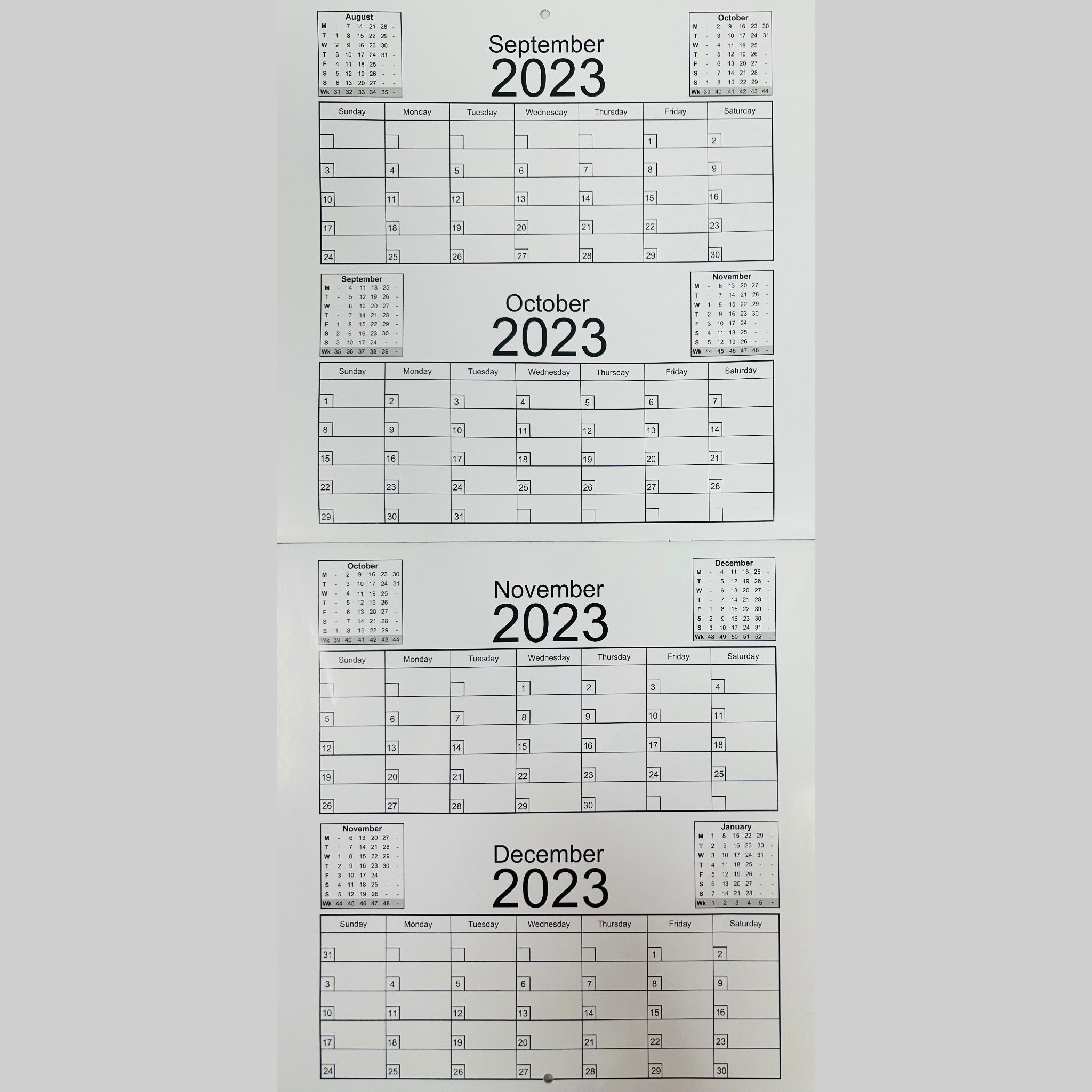 2024 Month View 36cm Planner 3 Columns Calendar Family Organiser