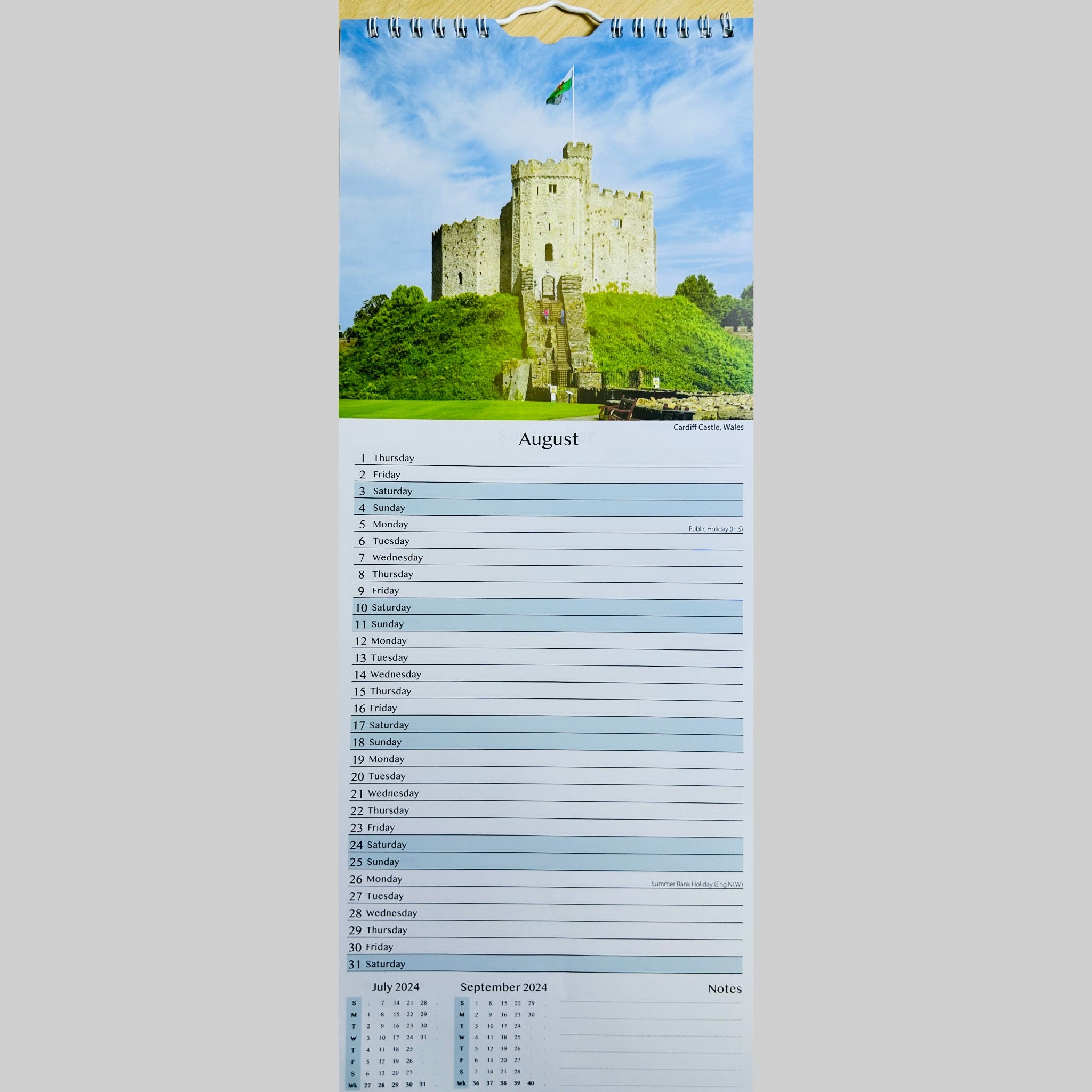 Beclen Harp Super Slim Month to View Spiral Bound Hanging Wall Calendar Home Office 2024 Gardens/ Cottages/ Coasts/ Scenes
