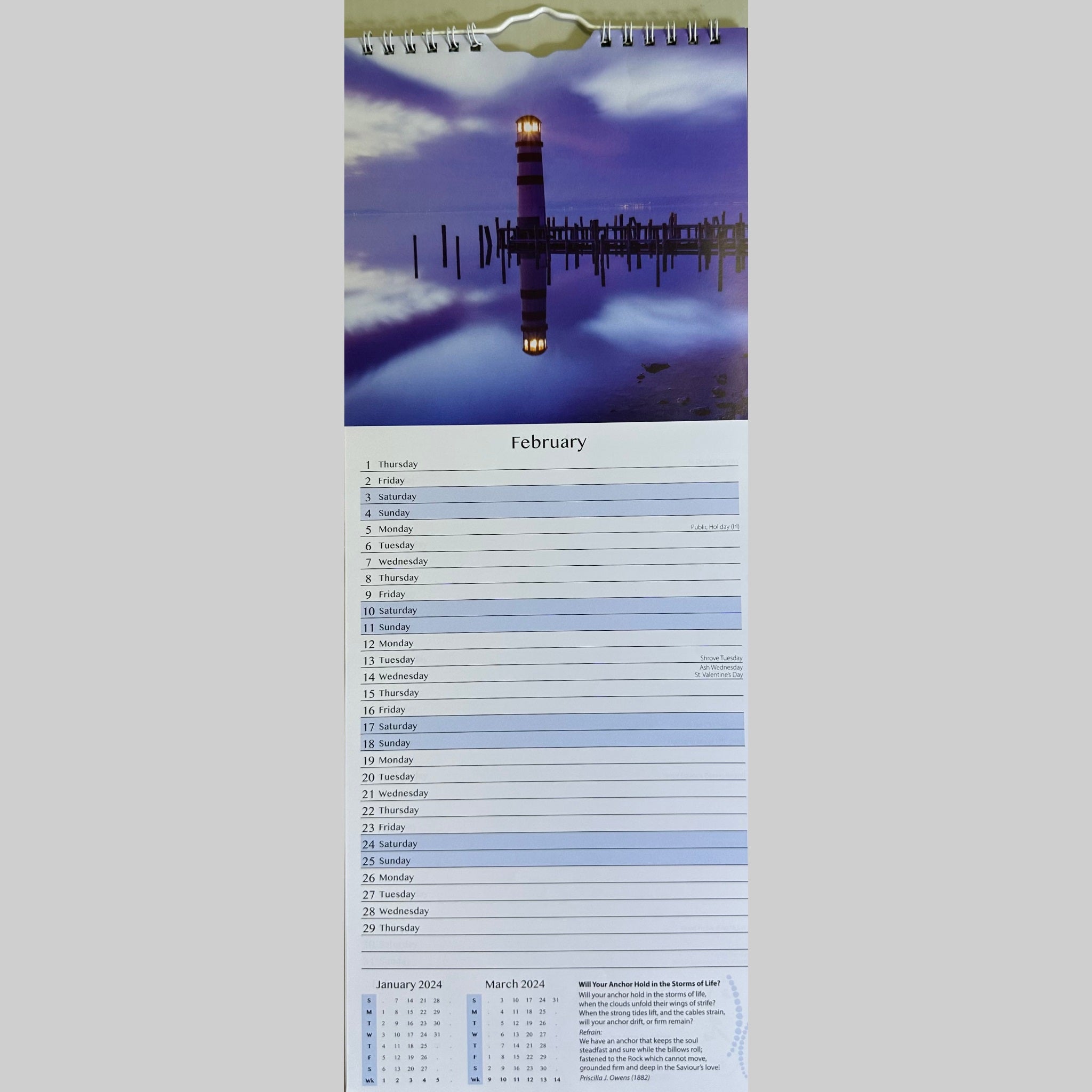 Beclen Harp Super Slim Month to View Spiral Bound Hanging Wall Calendar Home Office 2024 Psalms, Hymns