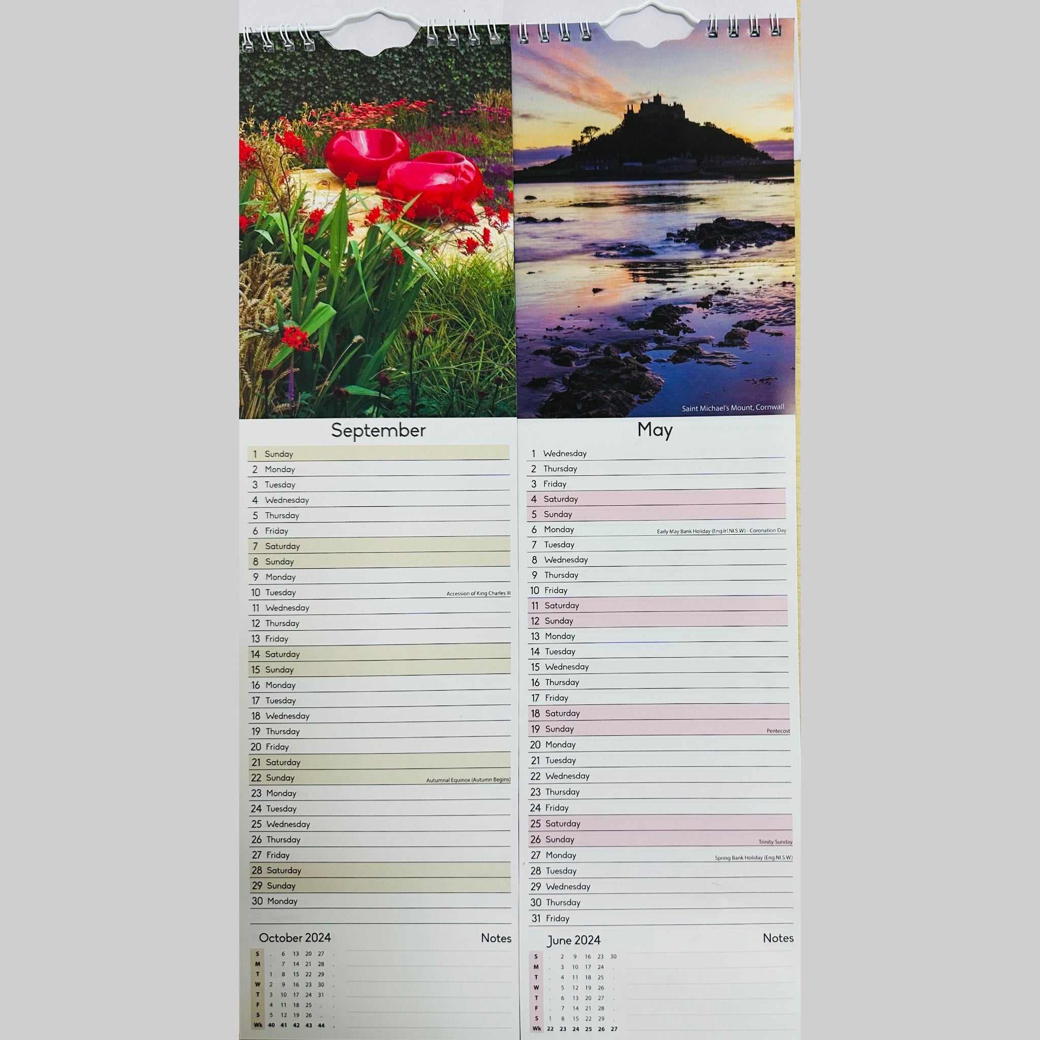 Beclen Harp Super Slim Month to View Spiral Bound Hanging Wall Calendar Home Office 2024 Dogs, Puppies, Kittens, Cats, Wildlife, Flowers, Scenes, Gardens