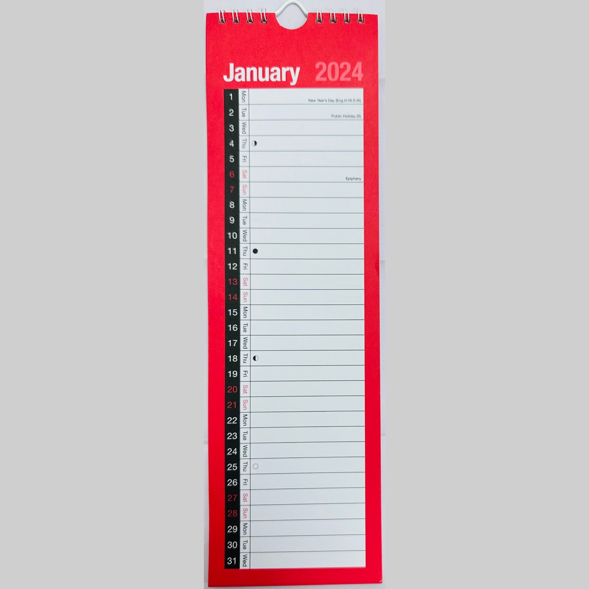 Beclen Harp 2024 MTV/ Slim One Month to View Spiral Bound Wall Long Planner Calendar Red