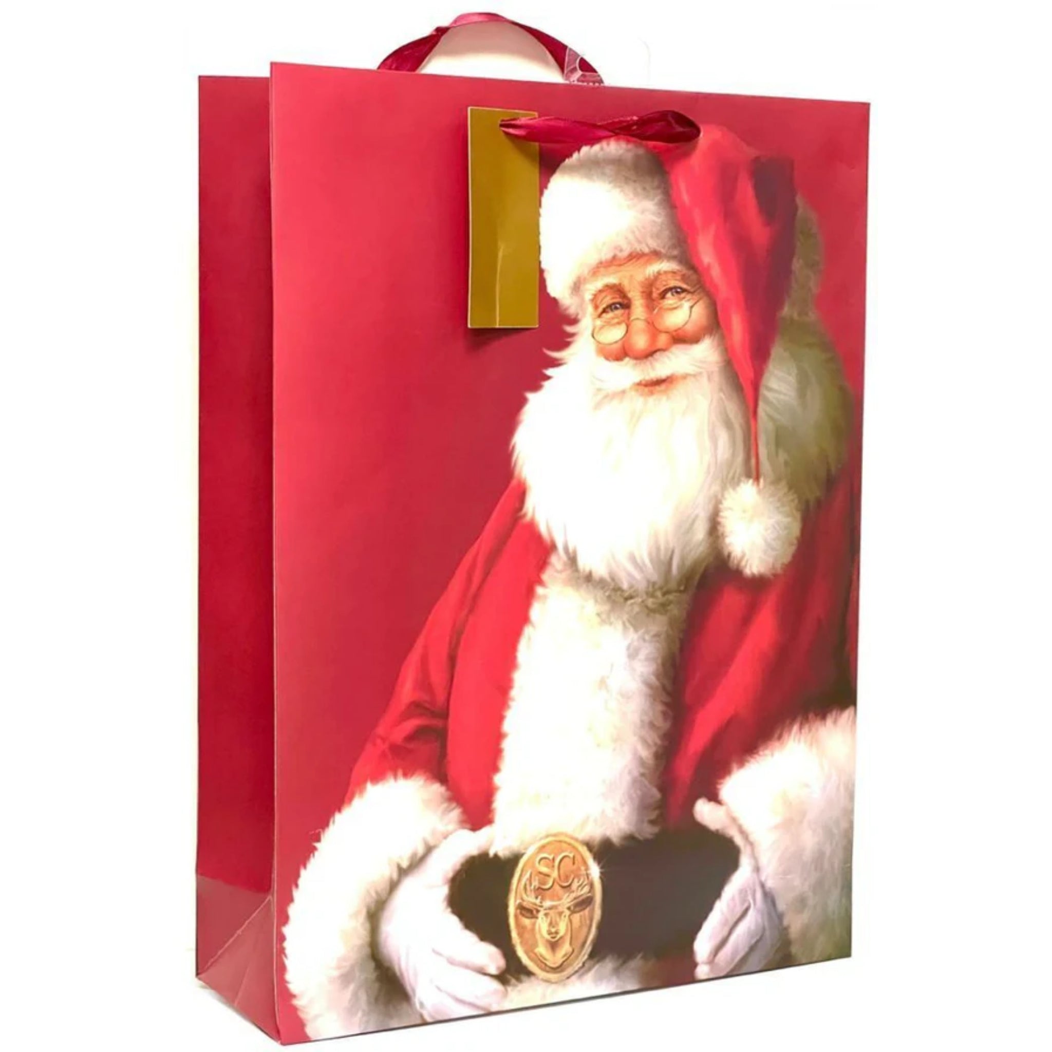 Beclen Harp 3pc Large/X Large/Small Luxury Christmas/Xmas Santa/HoHoHo/Merry&Bright Print Bags With Ribbon And Tag
