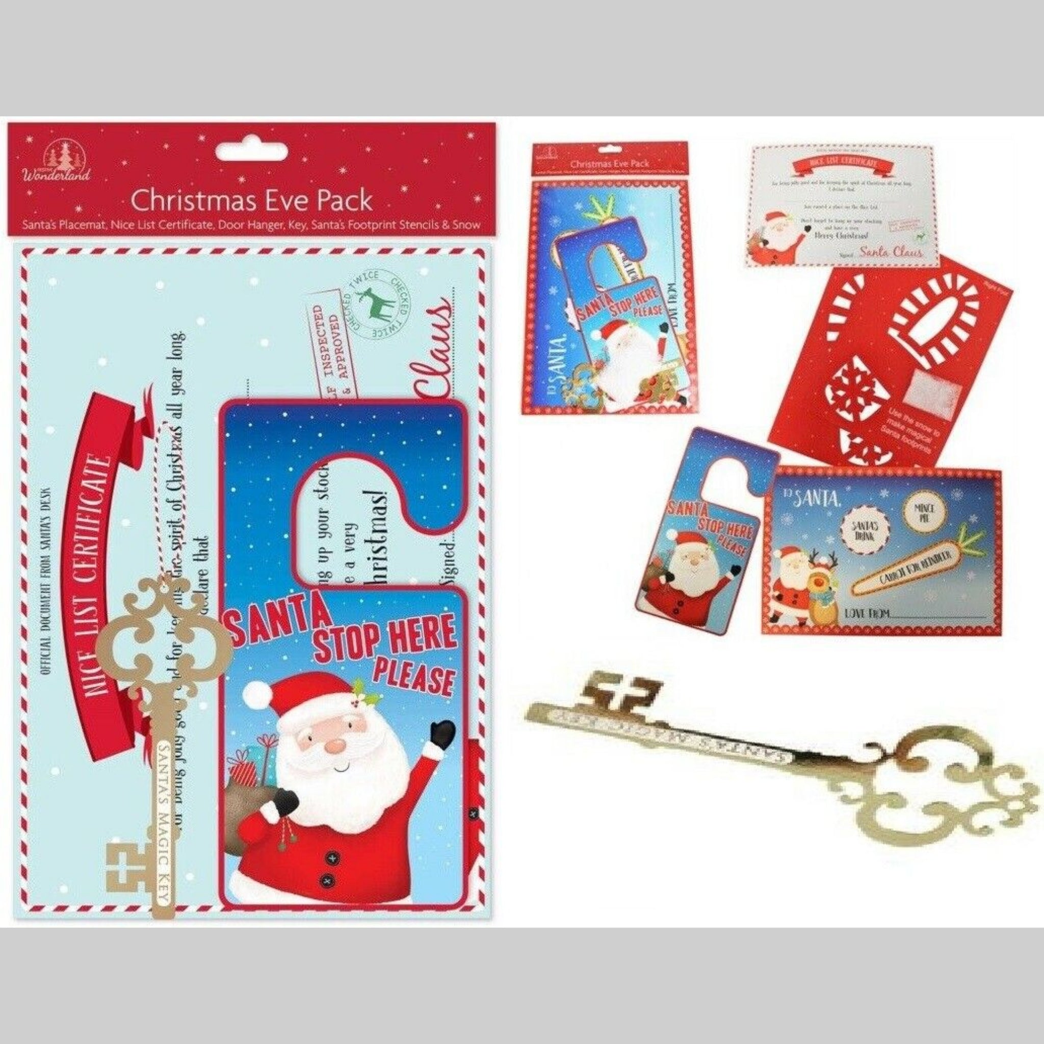 Beclen Harp Christmas/Xmas Eve Pack Get Ready For Santa's Arrival With Magic Key/Footprint Stencil And Door Hanger Set
