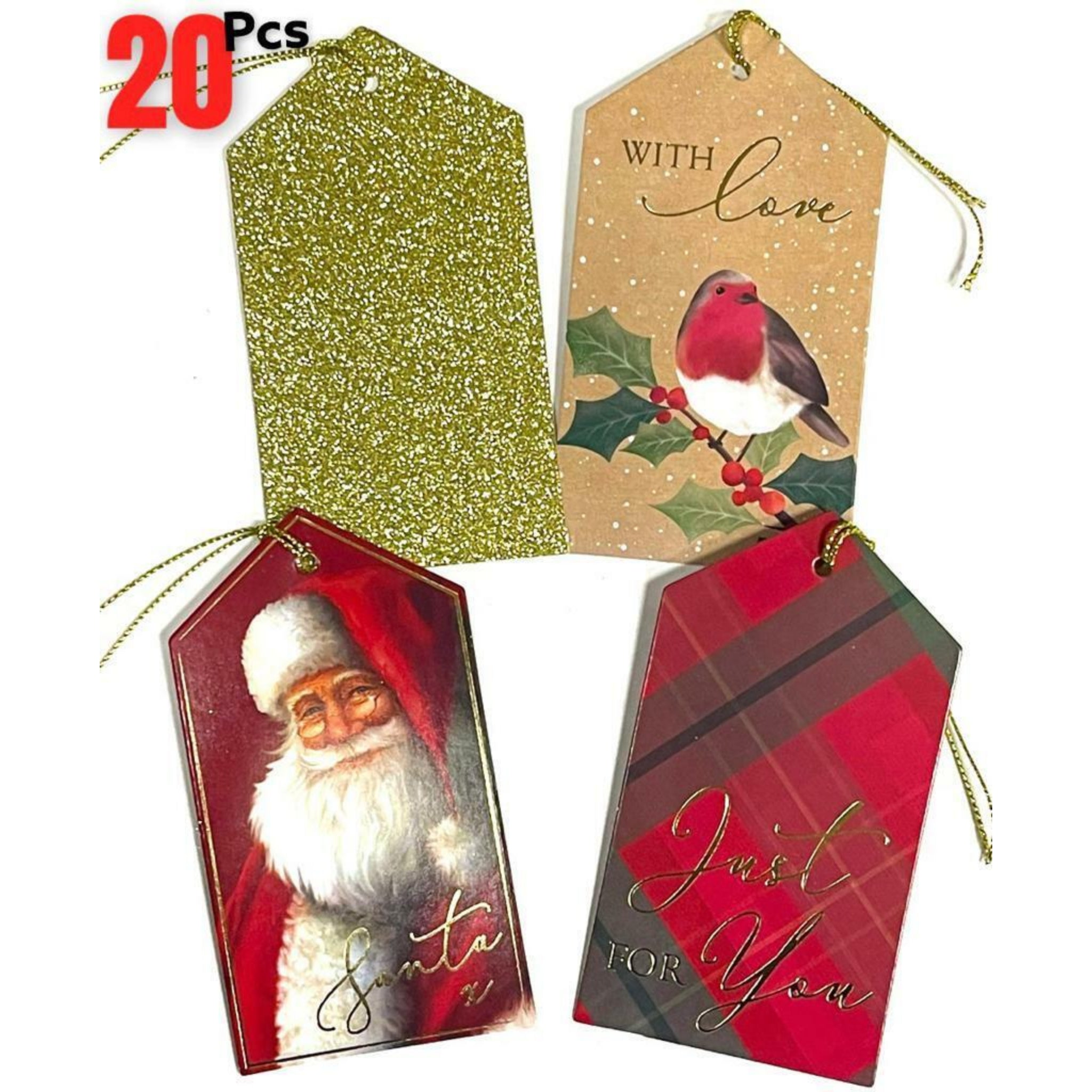 Beclen Harp 20pc Christmas/Xmas Santa Luxury Gift Tags/Lables With Coordinating Strings-Perfect Christmas Craft Gift