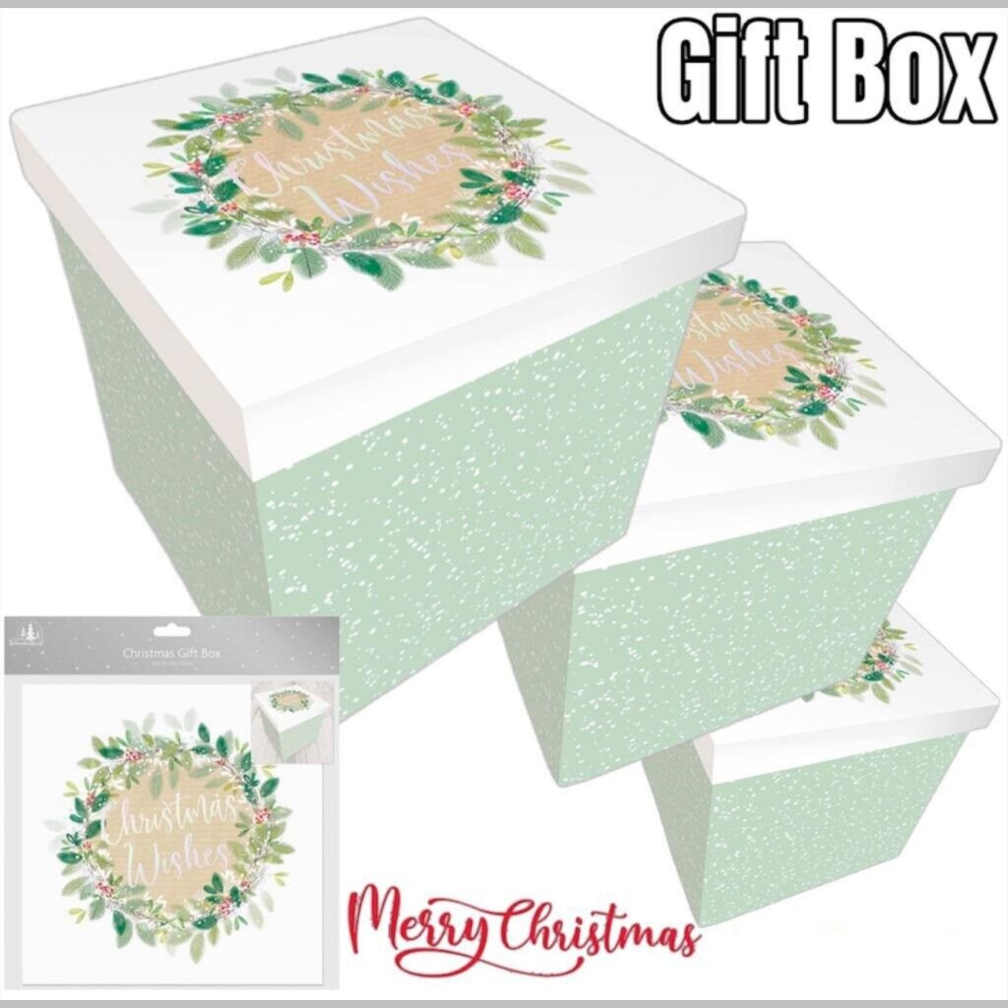 Beclen Harp 3pc Luxury Square Christmas/Xmas Wishes Floral Cube Gift/Present Box With Lift Off Lid