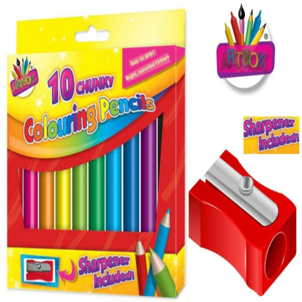 Beclen Harp 10 x Kid's Chunky Colouring Pencils School Art & Craft Bright  Colour & Free Sharpener