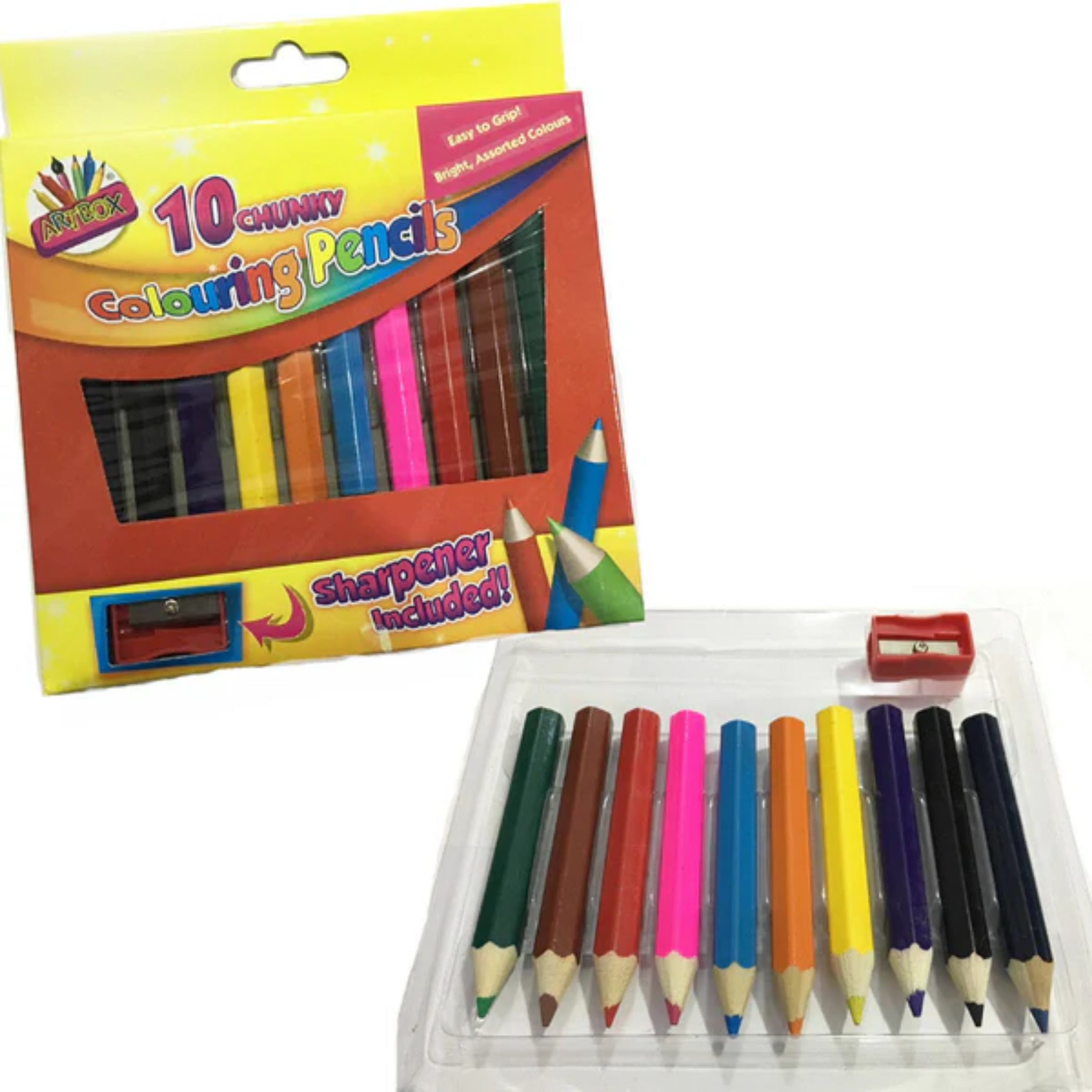 Beclen Harp 10 x Kid's Chunky Colouring Pencils School Art & Craft Bright Colour & Free Sharpener