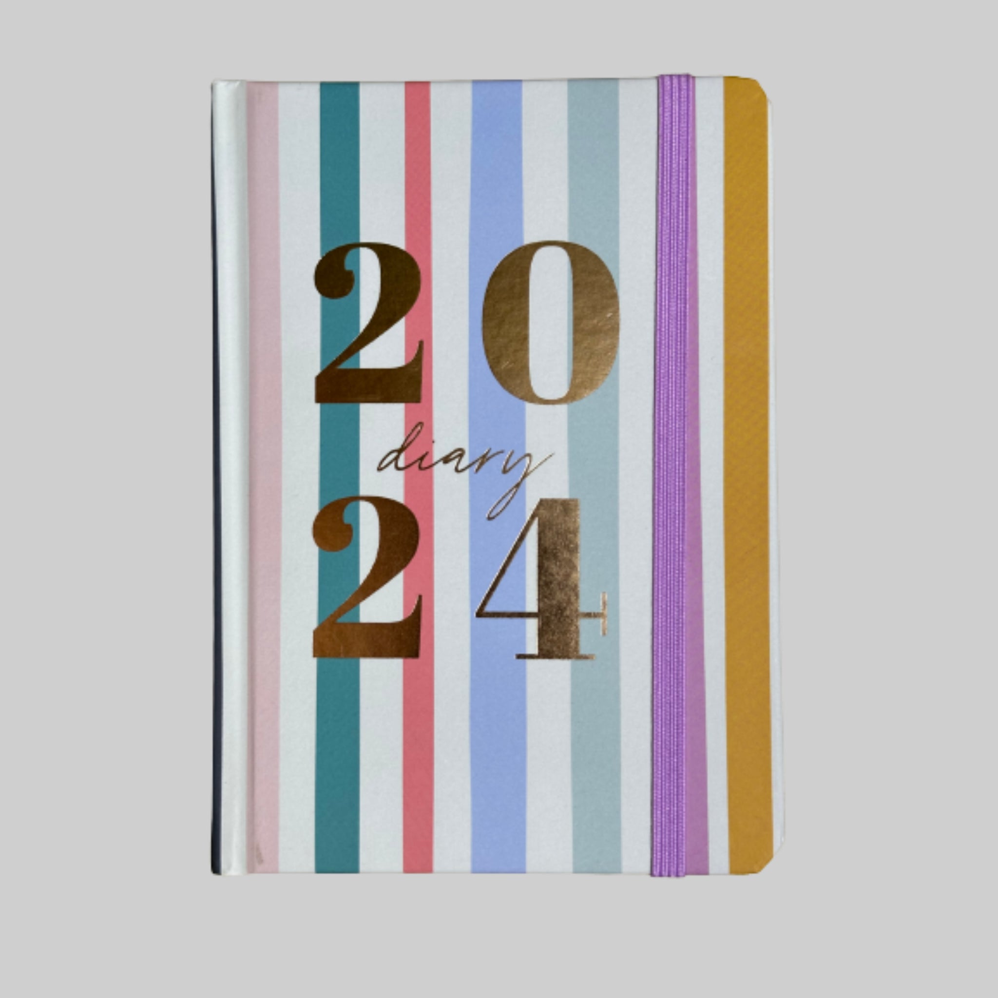 Beclen Harp 2024 Day a Page/DAP/Day To View/Day A View Foil Effect Luxe Stripe A6 Diary With Elastic Closure and Hard Cover