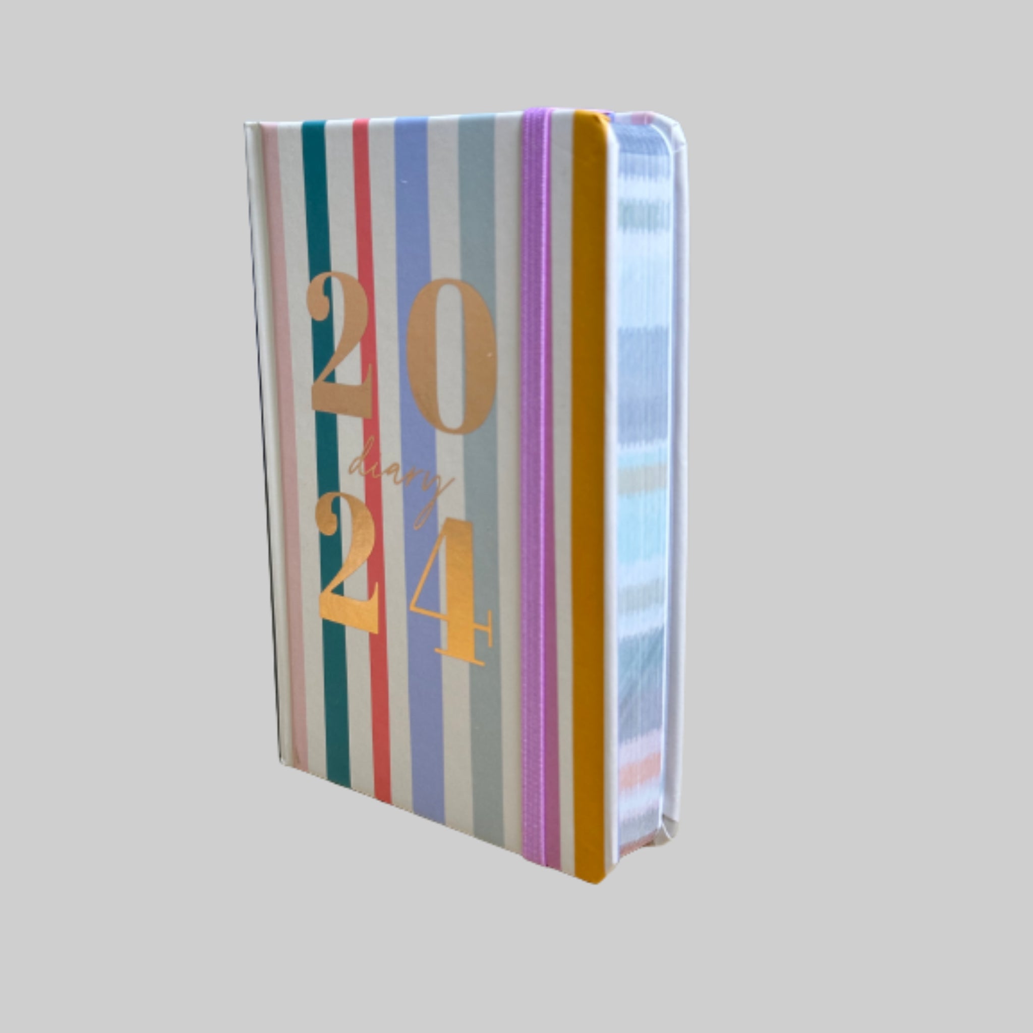 Beclen Harp 2024 Day a Page/DAP/Day To View/Day A View Foil Effect Luxe Stripe A6 Diary With Elastic Closure and Hard Cover