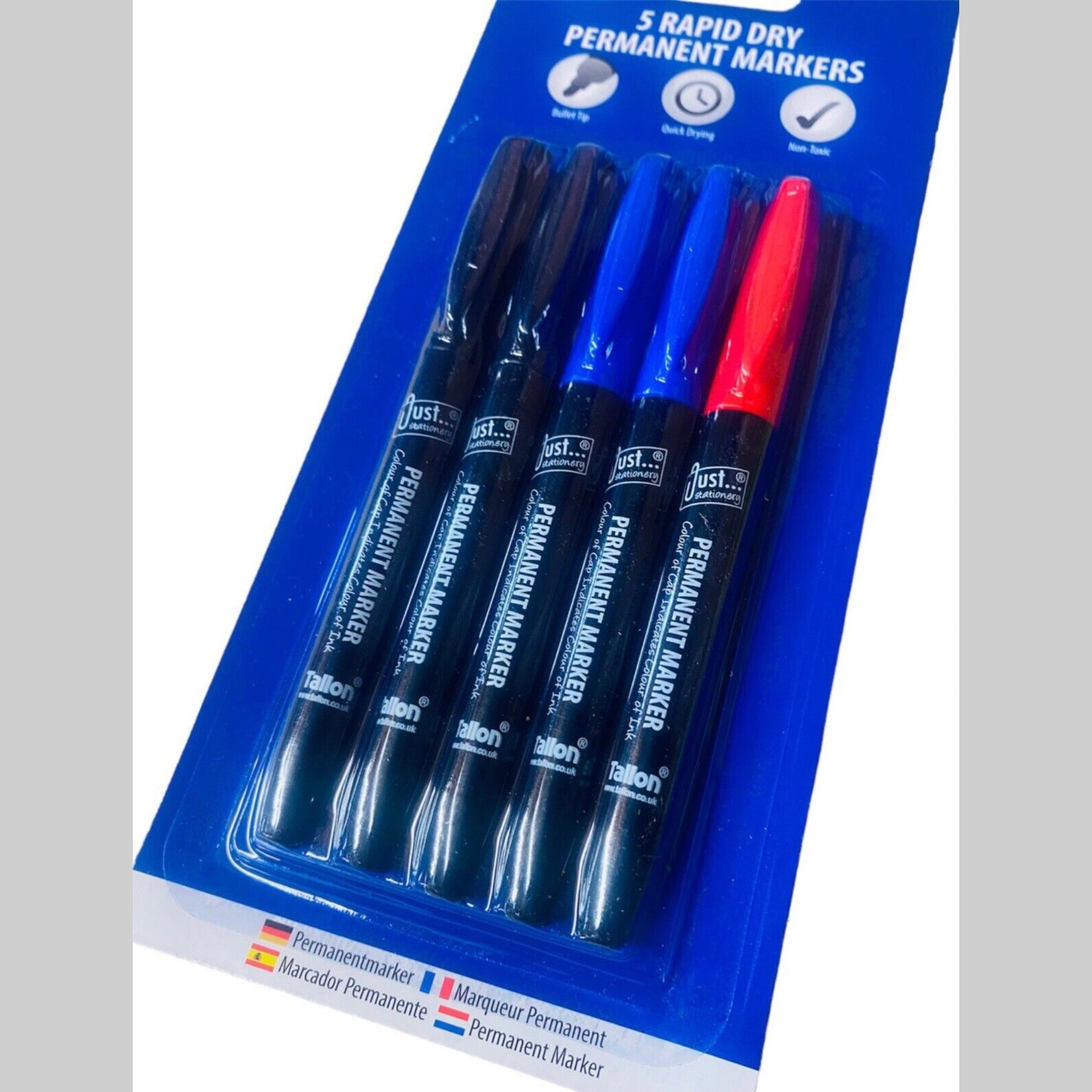 Beclen Harp 5 Rapid Dry Permanent Markers Bullet Tip Office School Assorted Colours Writing Black Red Blue Pens Point Tip CD DVD