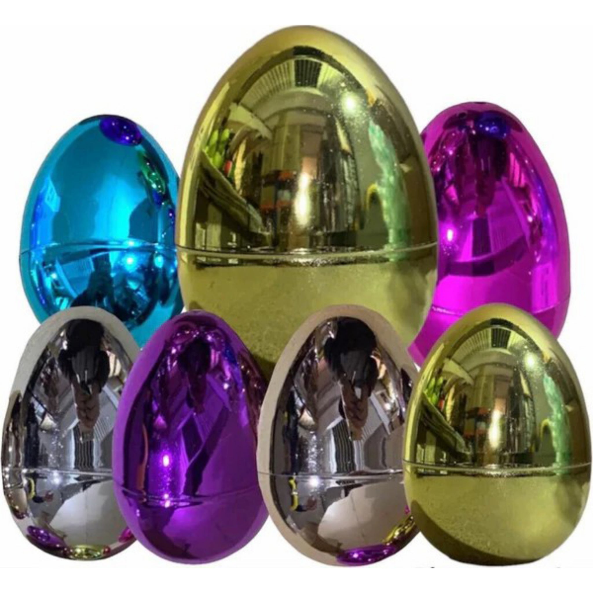 Beclen Harp 7pc Giant Easter Hollow/Fillable Shiny Plastic Filler Egg Hunt Decoration- Perfect Gift Treat
