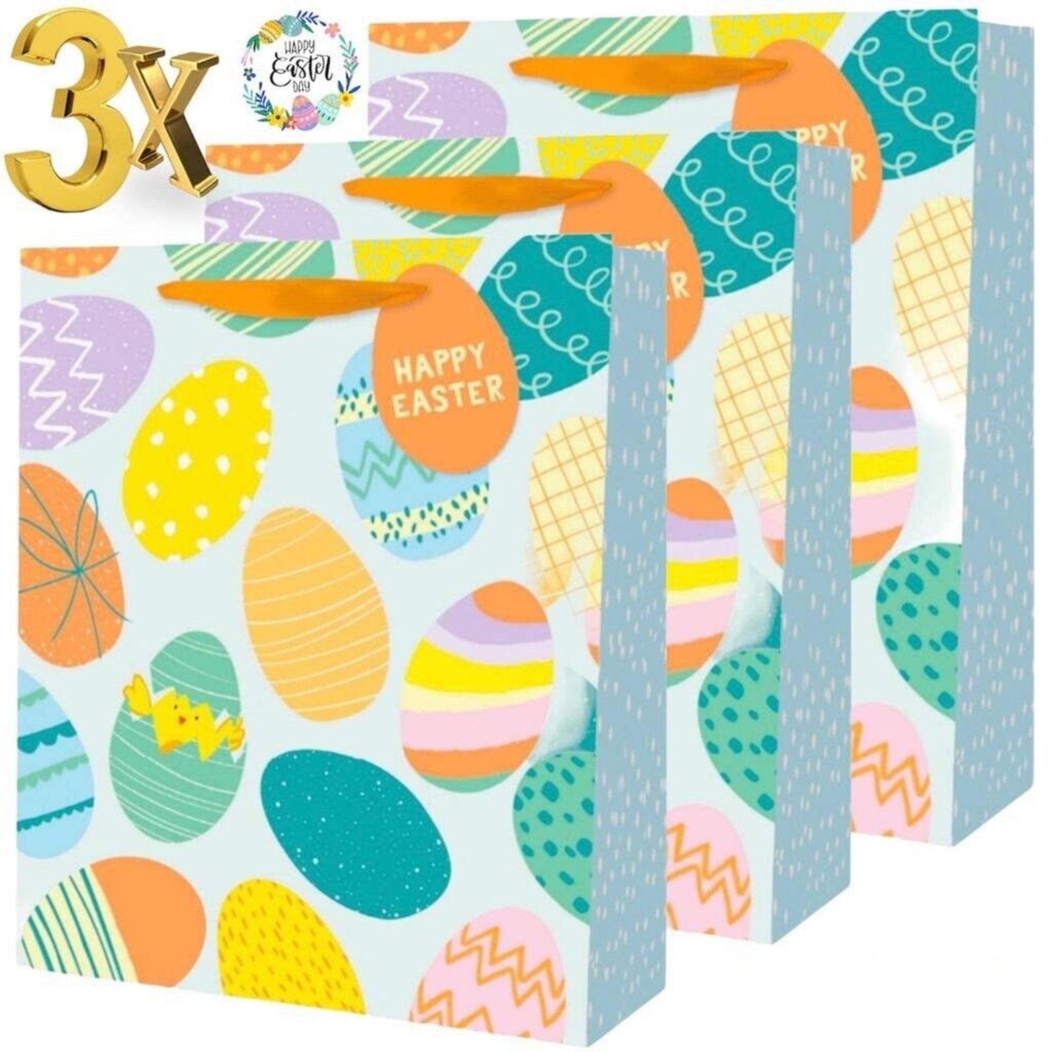Beclen Harp 3x Easter Eggs Traditional Luxury Gift/Present Bags With ''Happy Easter'' Tags