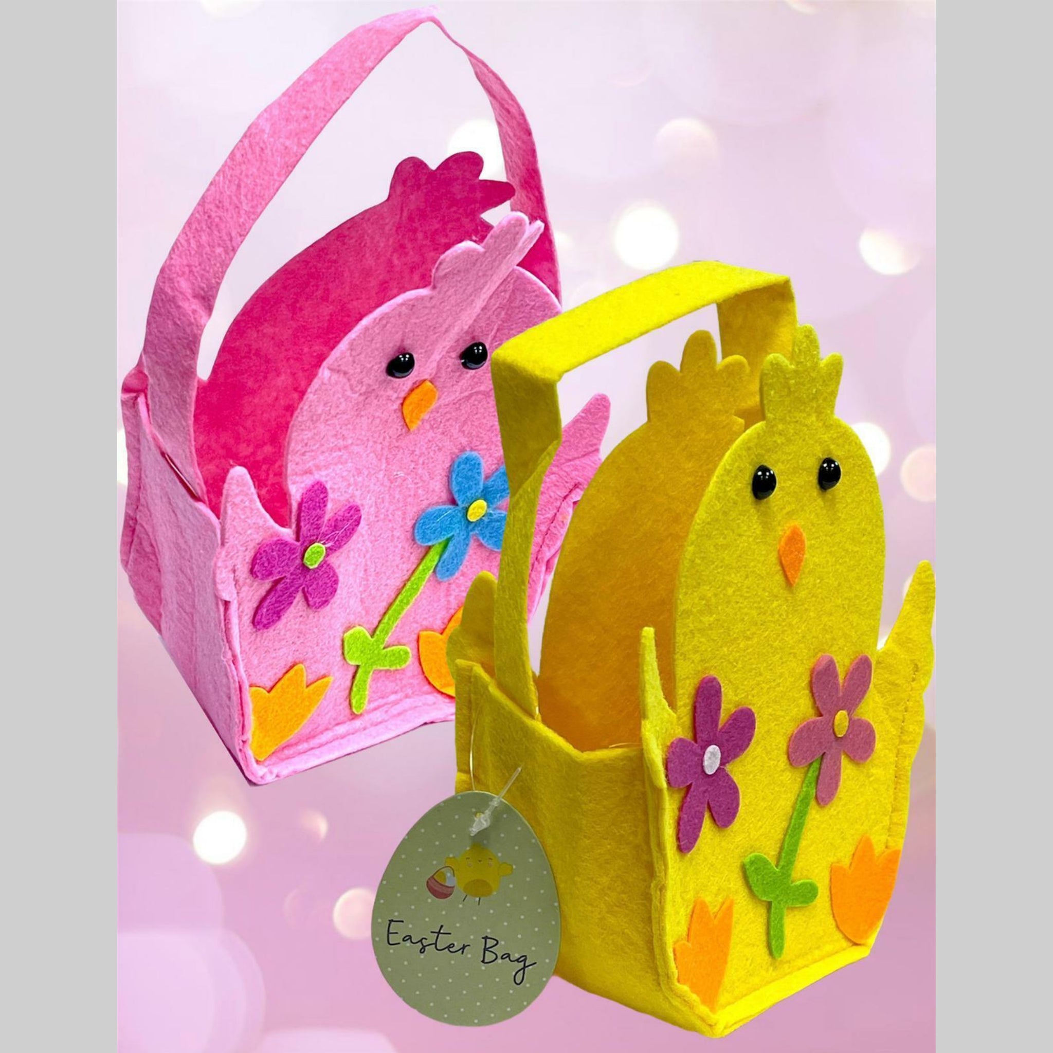 Beclen Harp Easter Chick/Bunny Treat Soft Felt Bucket/Basket With Handle For Party Decoration-Perfect Easter Gift For Kids