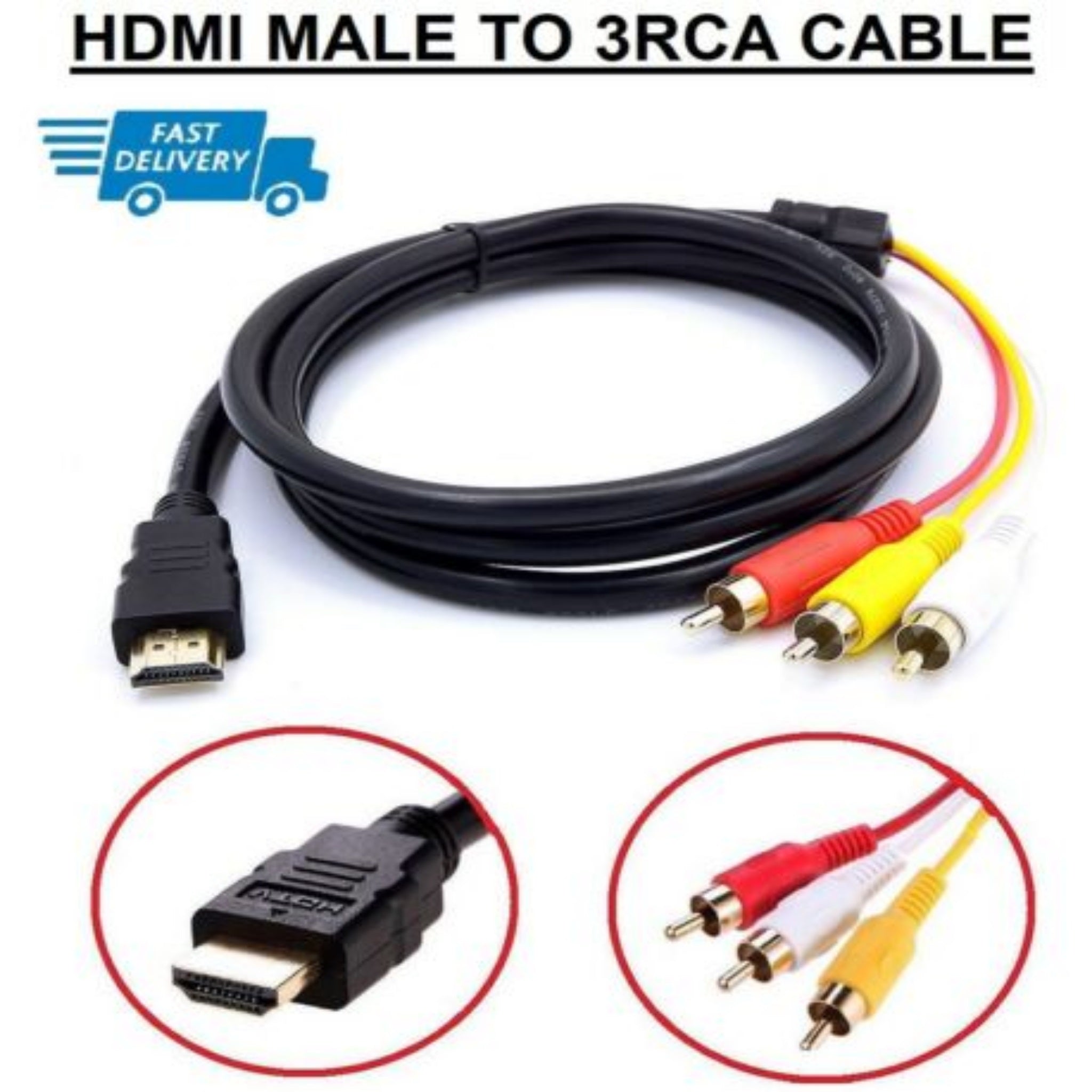 Beclen Harp 1.5m HDMI Male To 3 RCA Audio Video AV Cable Adapter Lead TV HDTV DVD 1080P UK