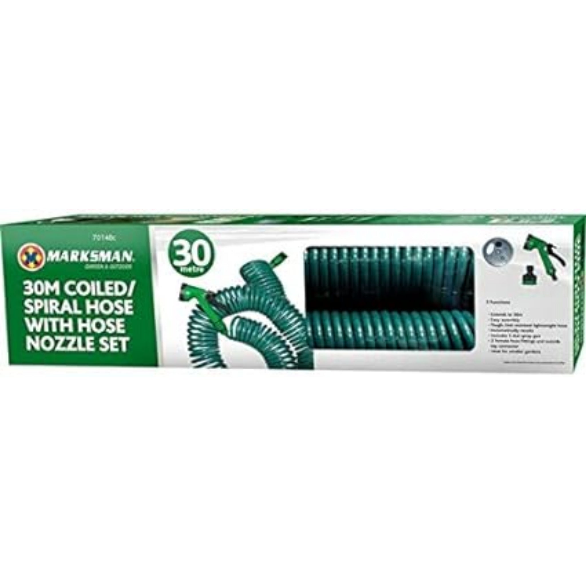 Beclen Harp 30m Coiled/Spiral Garden Hose With Hose Nozzle Set HEAVY DUTY