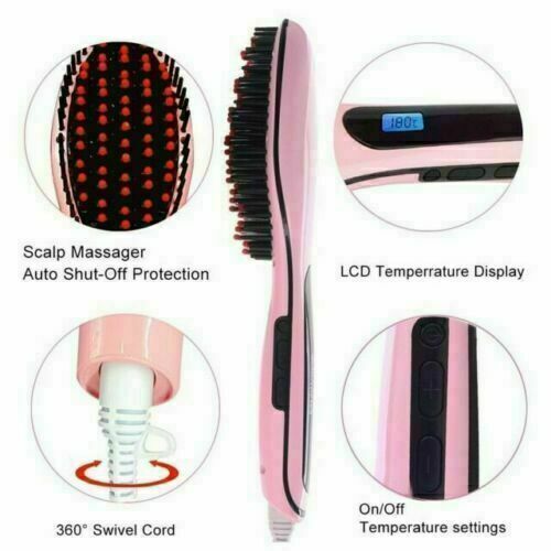 Beclen Harp Pink Professional LCD Display Ceramic Heated Hair Straightening Brush-Perfect Christmas/Xmas Gift